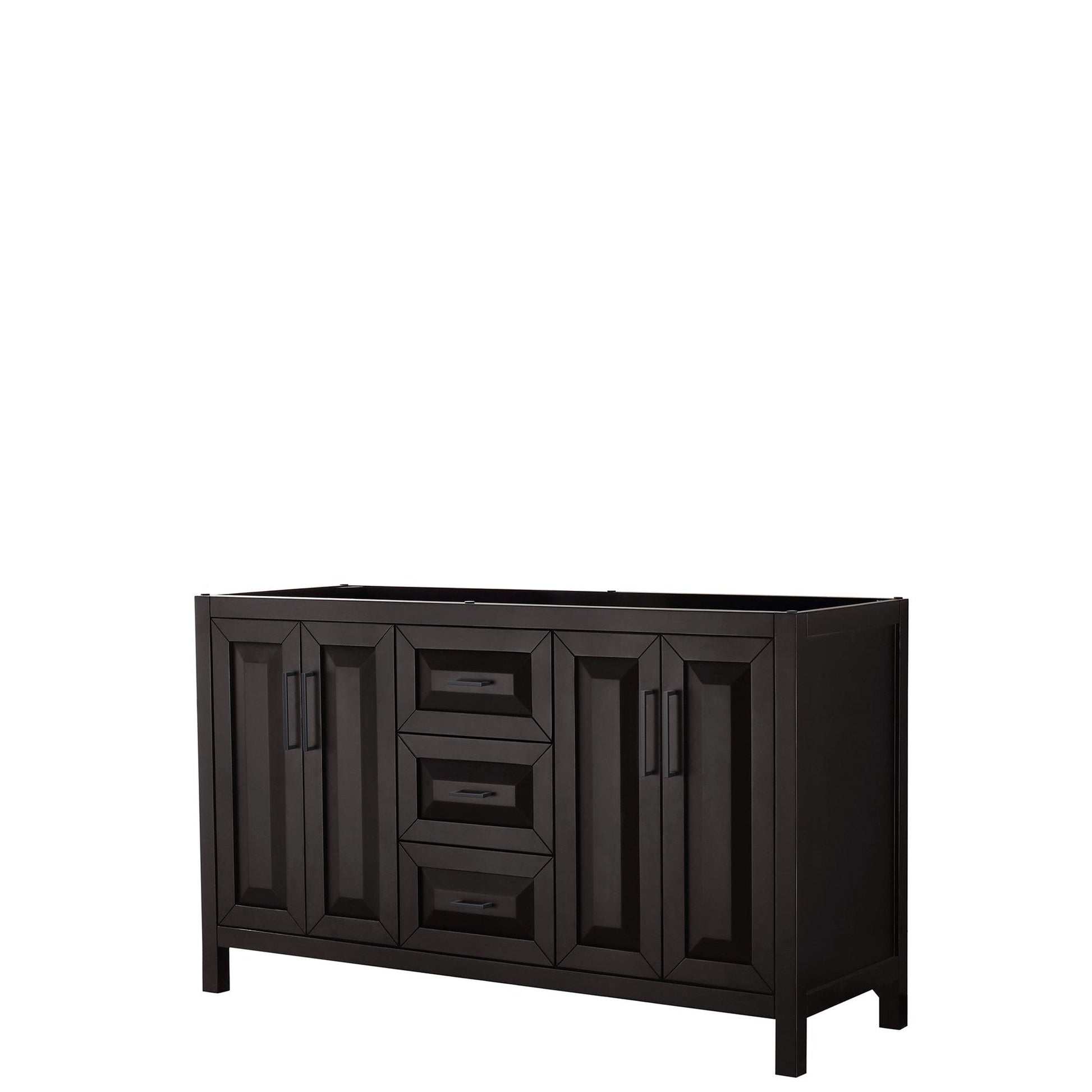 Wyndham Collection Daria 60" Double Bathroom Vanity in Dark Espresso, No Countertop, No Sink, Matte Black Trim
