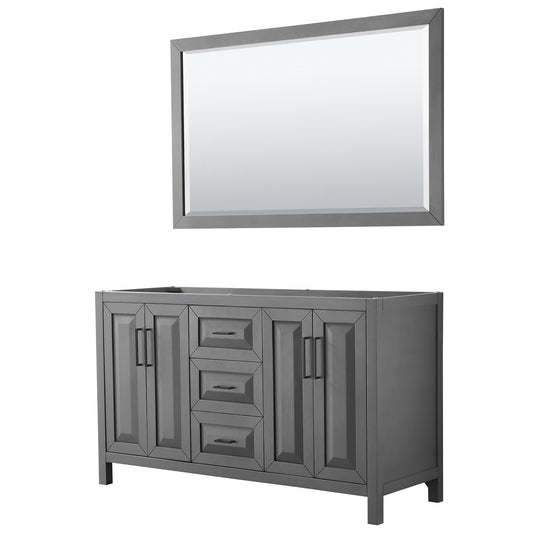 Wyndham Collection Daria 60" Double Bathroom Vanity in Dark Gray, No Countertop, No Sink, Matte Black Trim, 58" Mirror