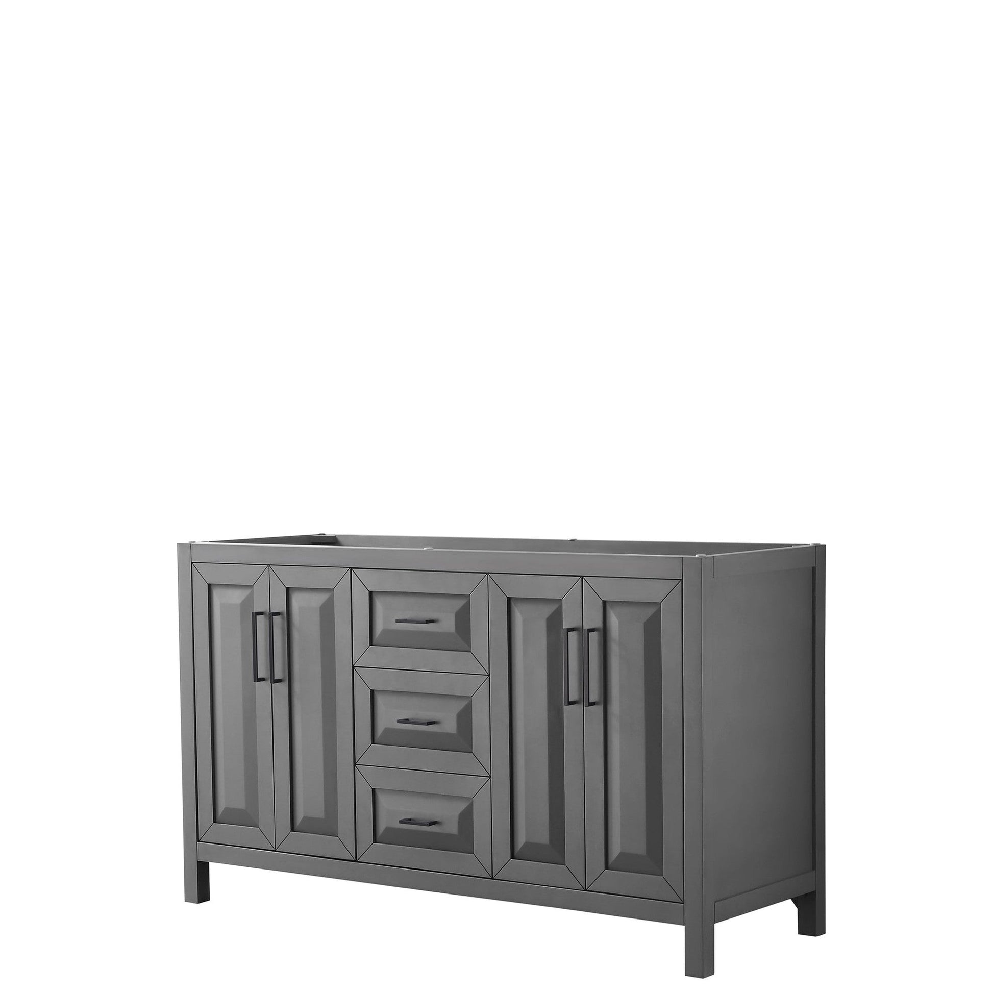 Wyndham Collection Daria 60" Double Bathroom Vanity in Dark Gray, No Countertop, No Sink, Matte Black Trim