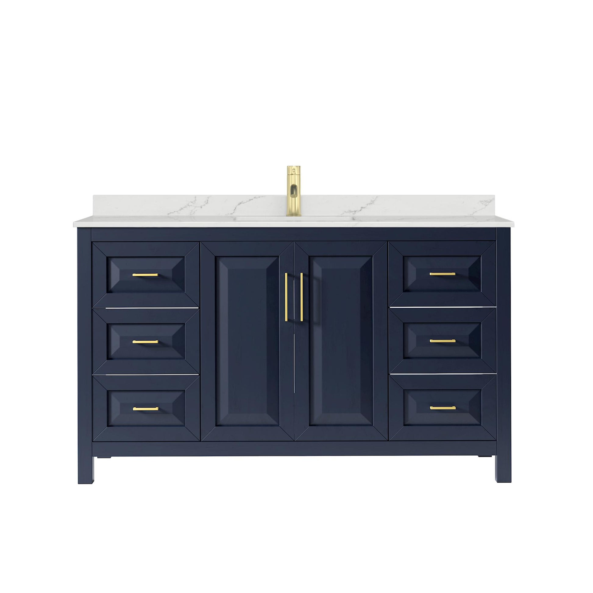 Wyndham Collection Daria 60" Single Bathroom Vanity in Dark Blue, Giotto Quartz Countertop, Undermount Square Sink (1-Hole), Brushed Gold Trim