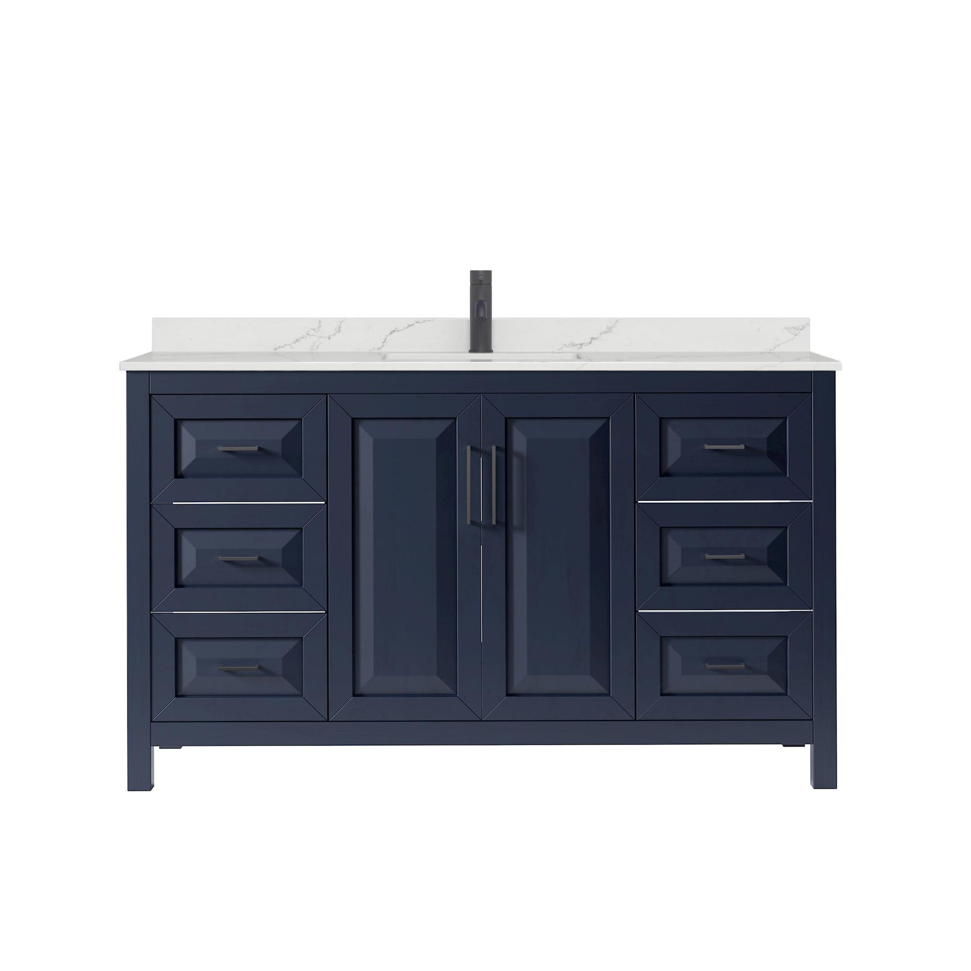 Wyndham Collection Daria 60" Single Bathroom Vanity in Dark Blue, Giotto Quartz Countertop, Undermount Square Sink (1-Hole), Matte Black Trim