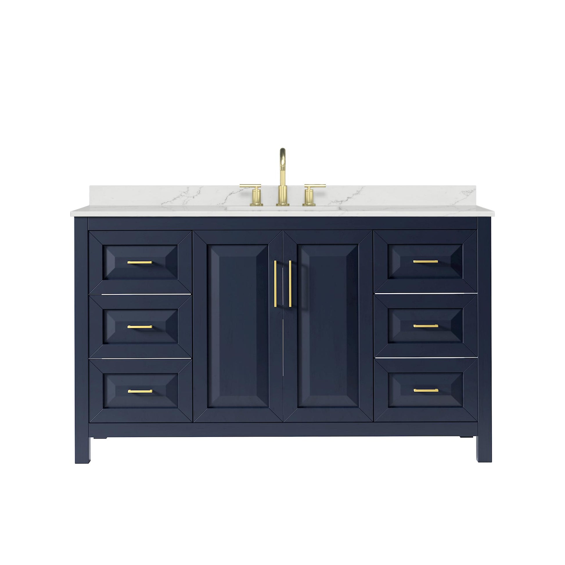 Wyndham Collection Daria 60" Single Bathroom Vanity in Dark Blue, Giotto Quartz Countertop, Undermount Square Sink (3-Hole), Brushed Gold Trim