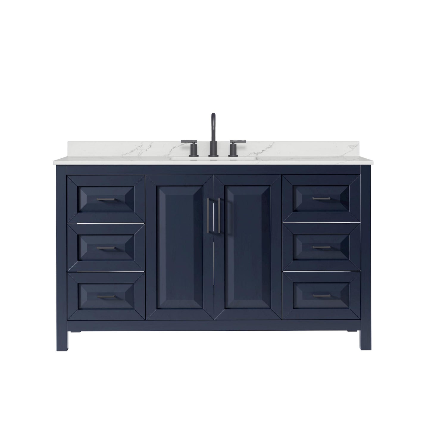 Wyndham Collection Daria 60" Single Bathroom Vanity in Dark Blue, Giotto Quartz Countertop, Undermount Square Sink (3-Hole), Matte Black Trim