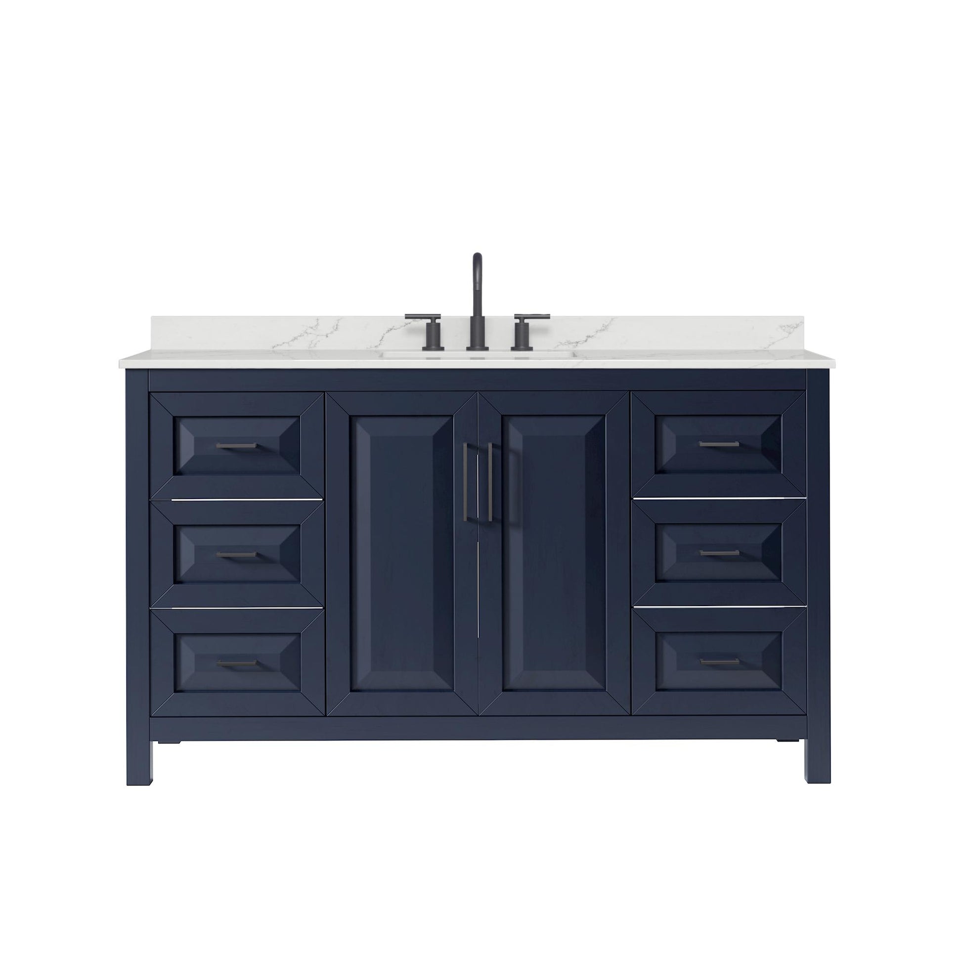 Wyndham Collection Daria 60" Single Bathroom Vanity in Dark Blue, Giotto Quartz Countertop, Undermount Square Sink (3-Hole), Matte Black Trim