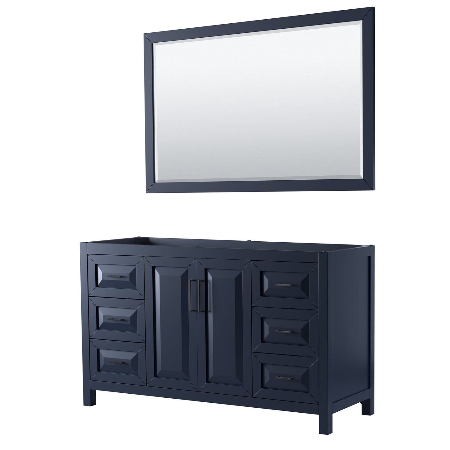 Wyndham Collection Daria 60" Single Bathroom Vanity in Dark Blue, No Countertop, No Sink, Matte Black Trim, 58" Mirror