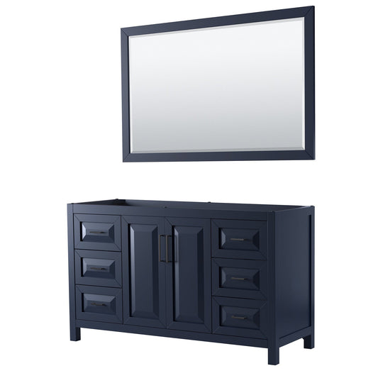Wyndham Collection Daria 60" Single Bathroom Vanity in Dark Blue, No Countertop, No Sink, Matte Black Trim, 58" Mirror