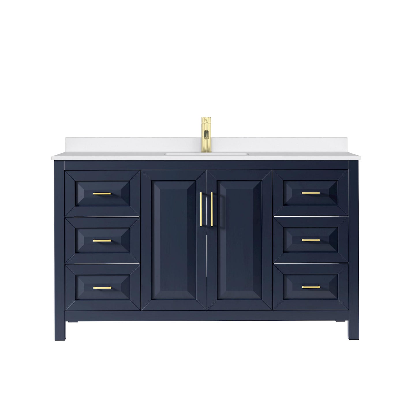 Wyndham Collection Daria 60" Single Bathroom Vanity in Dark Blue, White Quartz Countertop, Undermount Square Sink (1-Hole), Brushed Gold Trim
