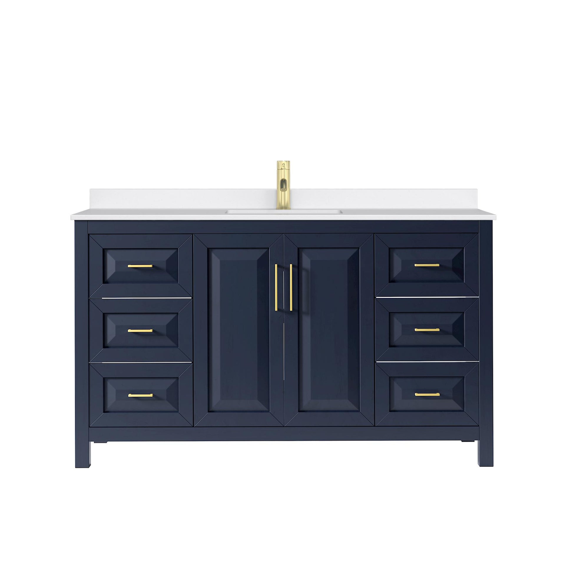 Wyndham Collection Daria 60" Single Bathroom Vanity in Dark Blue, White Quartz Countertop, Undermount Square Sink (1-Hole), Brushed Gold Trim