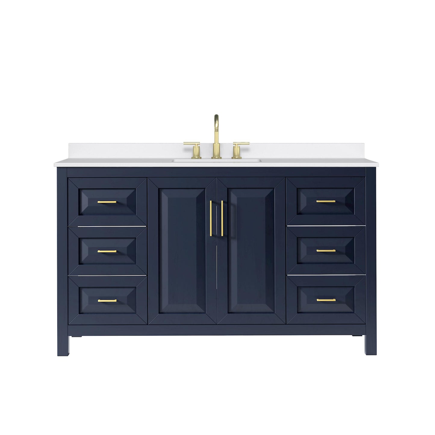 Wyndham Collection Daria 60" Single Bathroom Vanity in Dark Blue, White Quartz Countertop, Undermount Square Sink (3-Hole), Brushed Gold Trim