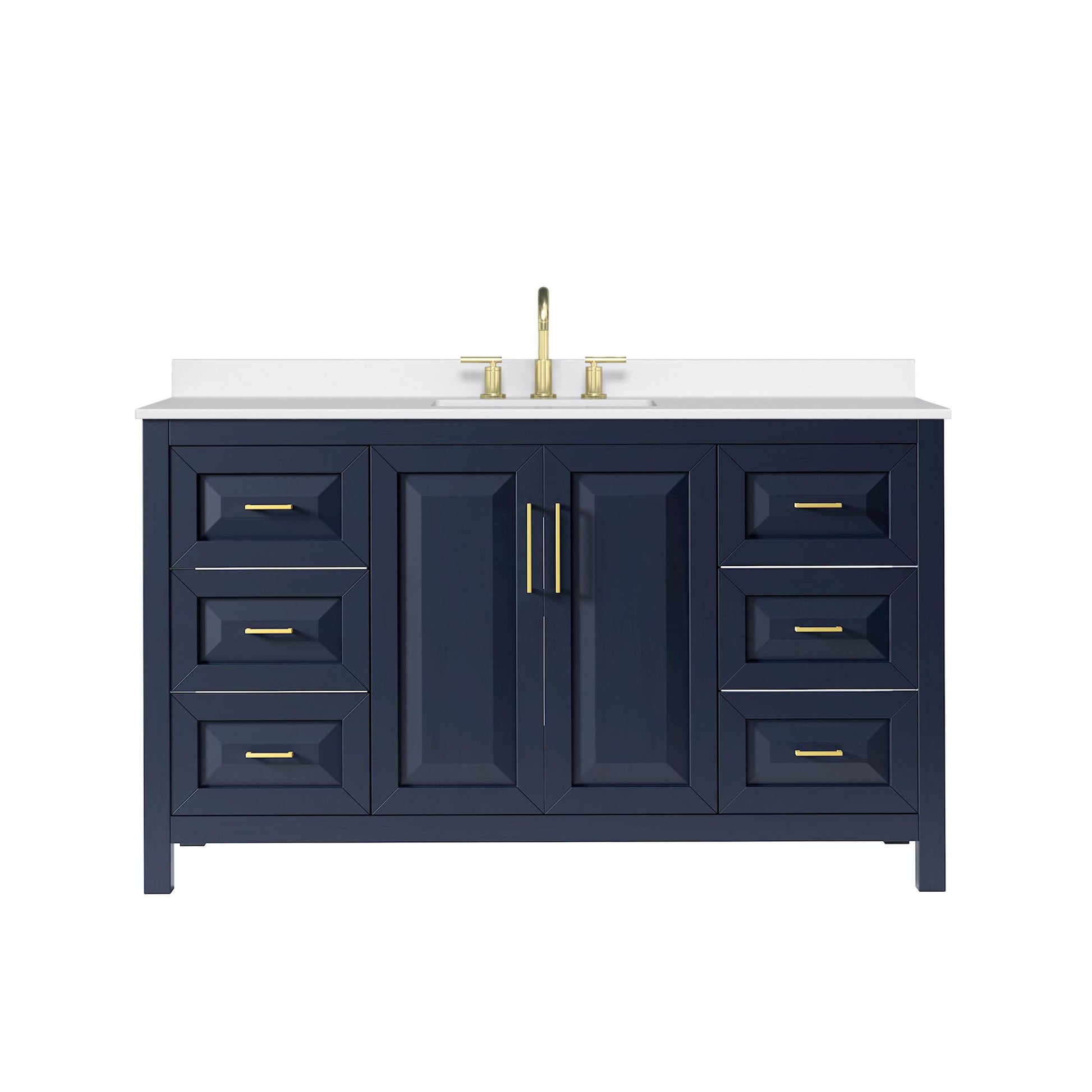 Wyndham Collection Daria 60" Single Bathroom Vanity in Dark Blue, White Quartz Countertop, Undermount Square Sink (3-Hole), Brushed Gold Trim