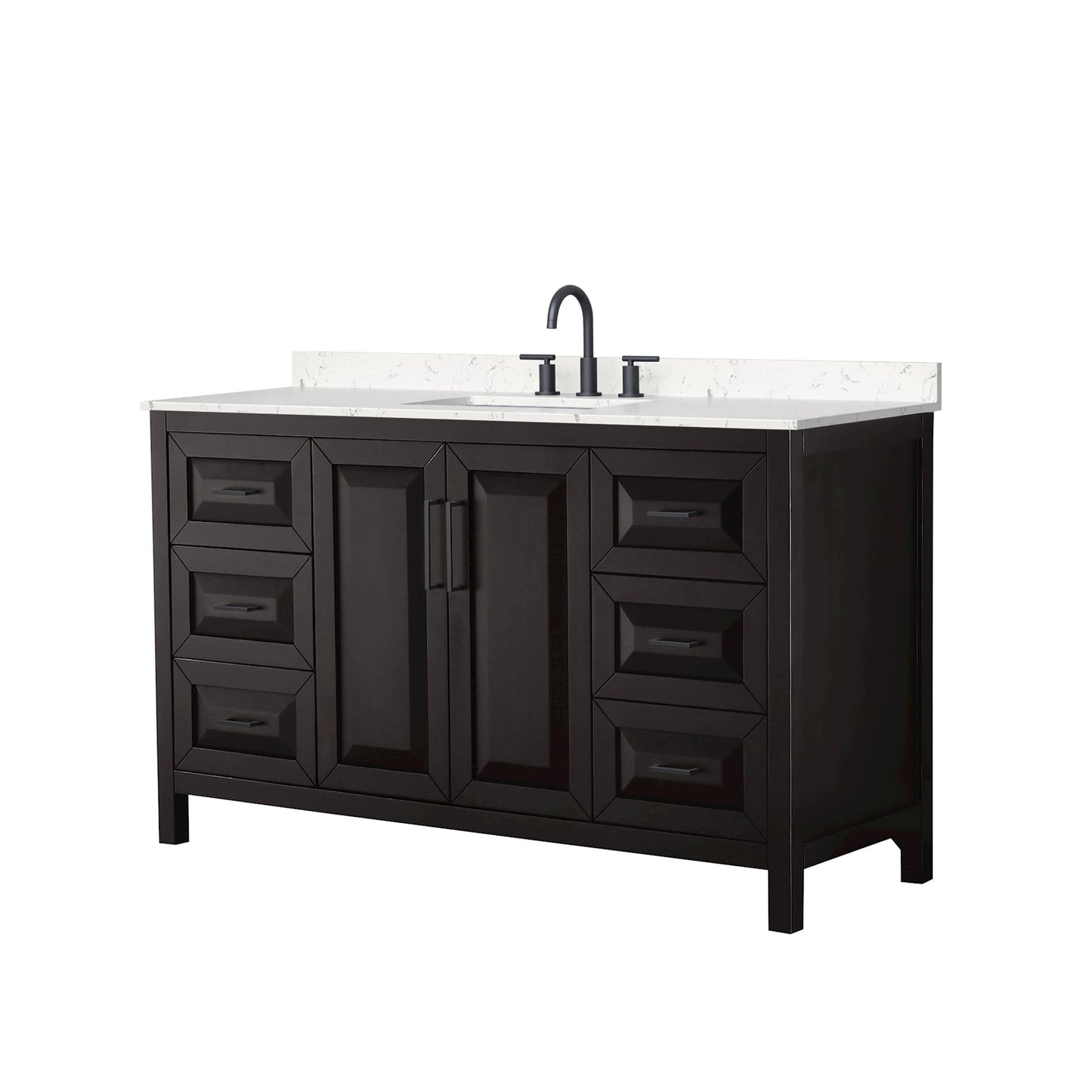 Wyndham Collection Daria 60" Single Bathroom Vanity in Dark Espresso, Carrara Cultured Marble Countertop, Undermount Square Sink (3-Hole), Matte Black Trim