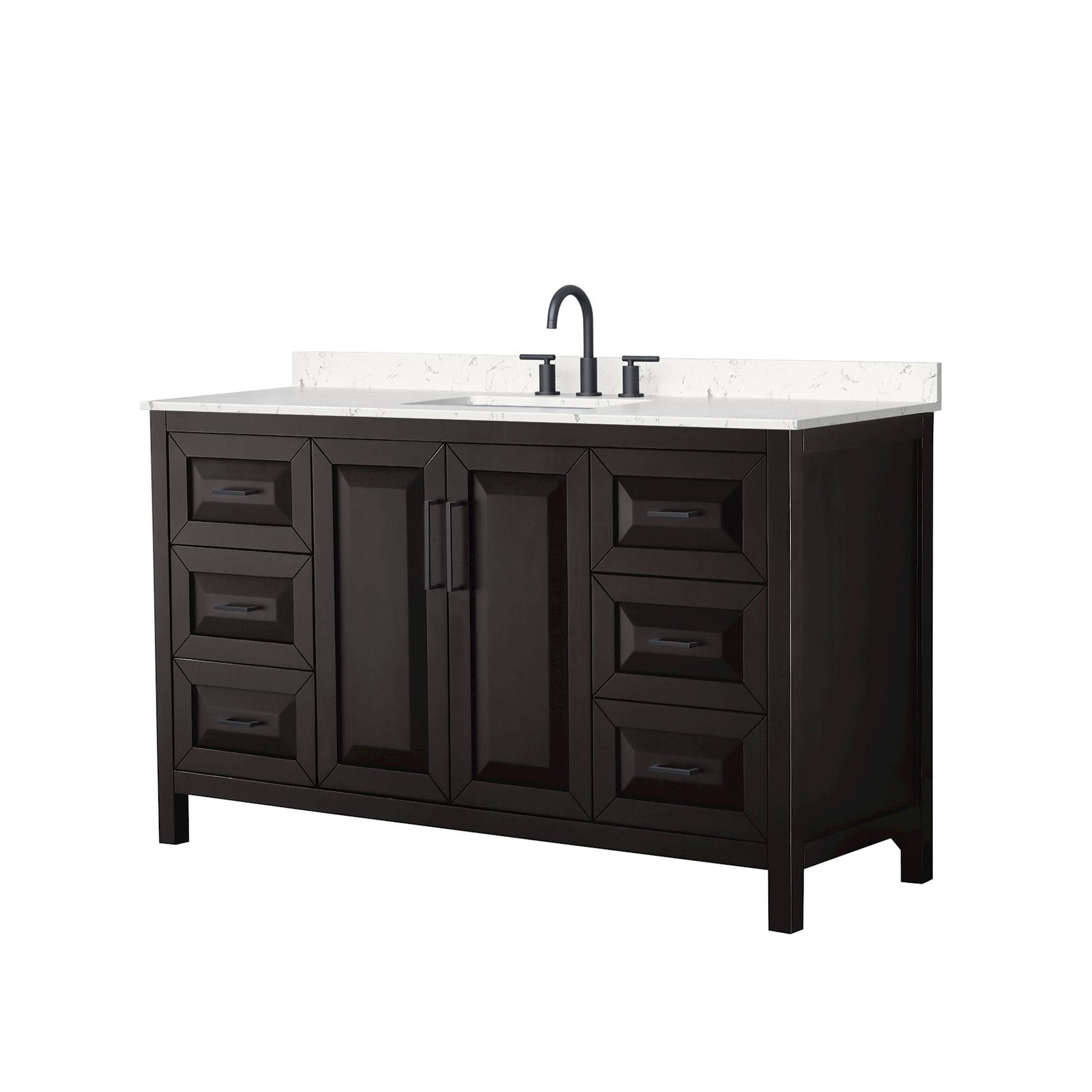 Wyndham Collection Daria 60" Single Bathroom Vanity in Dark Espresso, Carrara Cultured Marble Countertop, Undermount Square Sink (3-Hole), Matte Black Trim