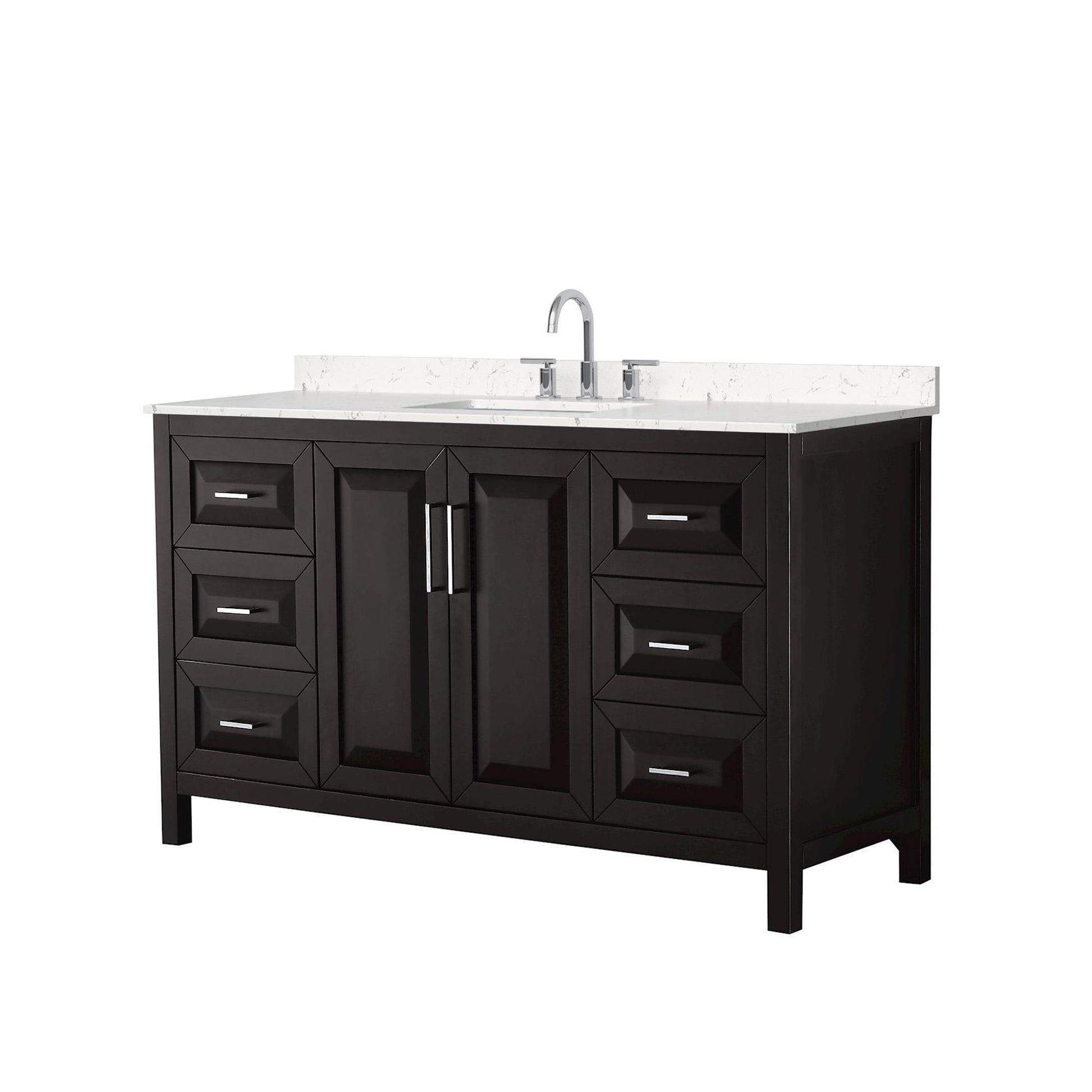 Wyndham Collection Daria 60" Single Bathroom Vanity in Dark Espresso, Carrara Cultured Marble Countertop, Undermount Square Sink (3-Hole), Polished Chrome Trim