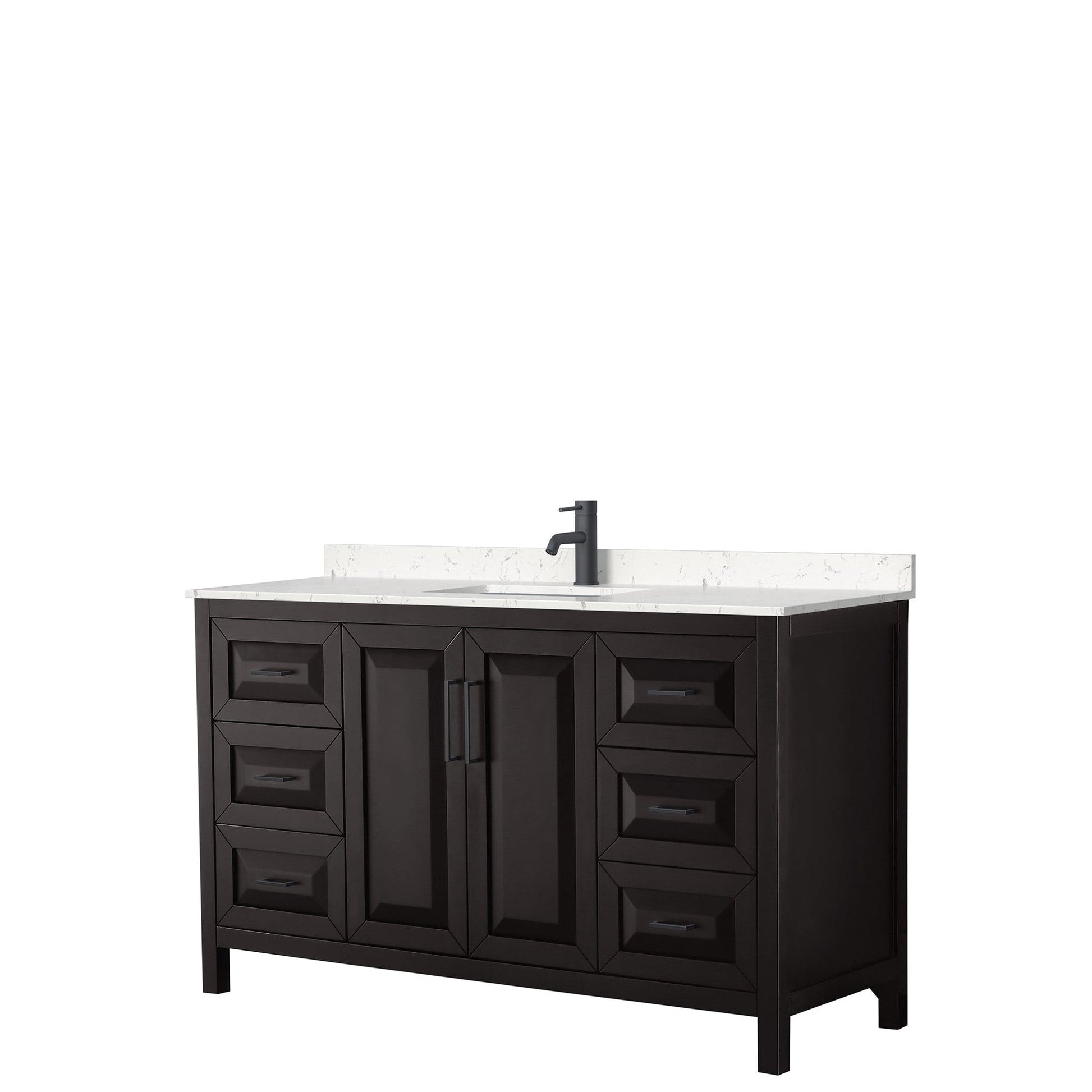 Wyndham Collection Daria 60" Single Bathroom Vanity in Dark Espresso, Carrara Cultured Marble Countertop, Undermount Square Sink, Matte Black Trim