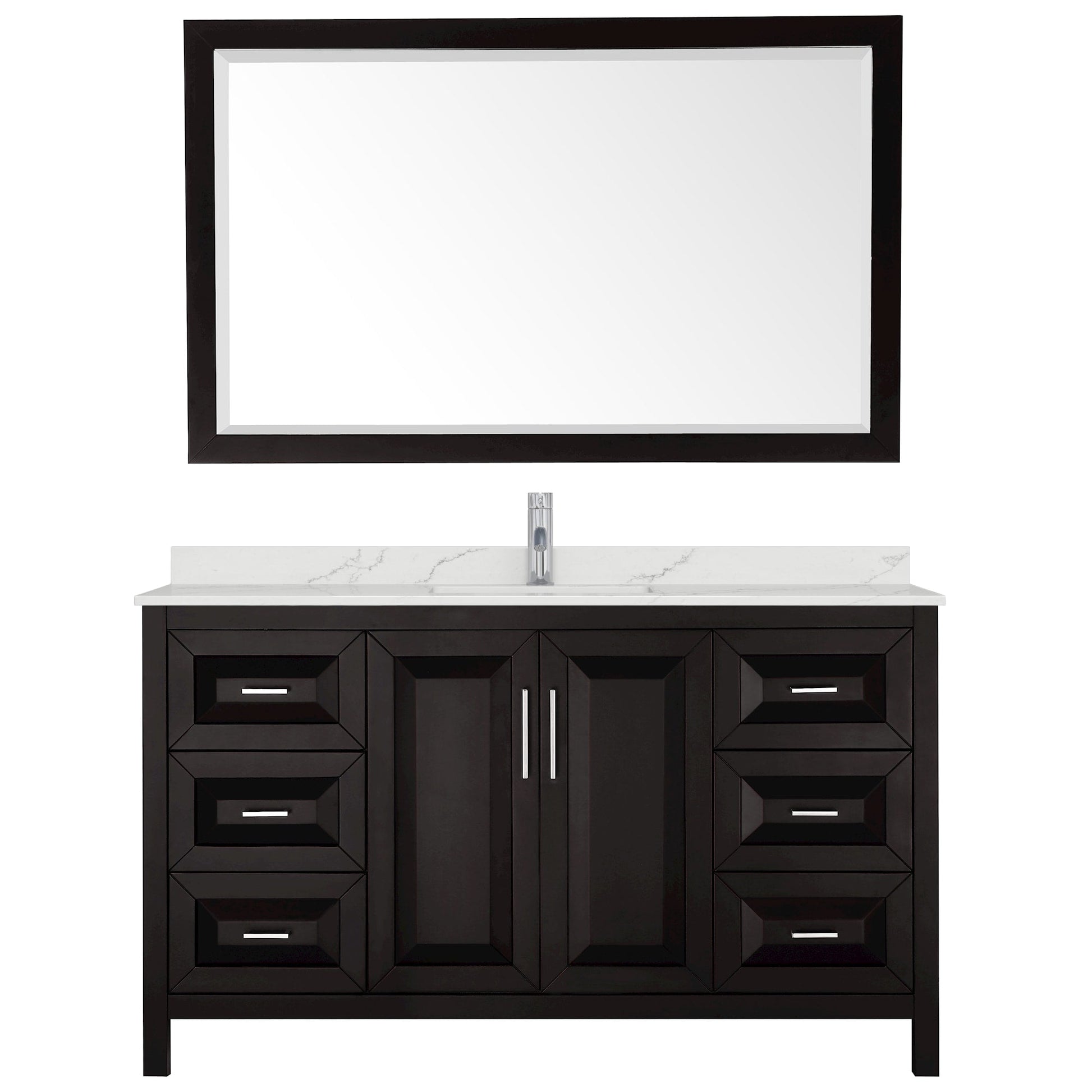 Wyndham Collection Daria 60" Single Bathroom Vanity in Dark Espresso, Giotto Quartz Countertop, Undermount Square Sink (1-Hole), Polished Chrome Trim, 58" Mirror