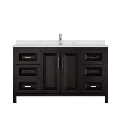 Wyndham Collection Daria 60" Single Bathroom Vanity in Dark Espresso, Giotto Quartz Countertop, Undermount Square Sink (1-Hole), Polished Chrome Trim