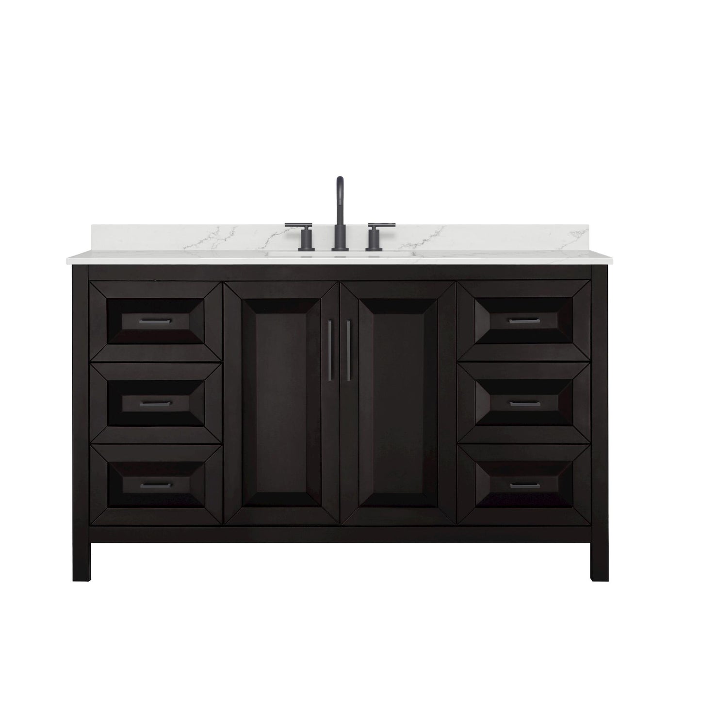 Wyndham Collection Daria 60" Single Bathroom Vanity in Dark Espresso, Giotto Quartz Countertop, Undermount Square Sink (3-Hole), Matte Black Trim