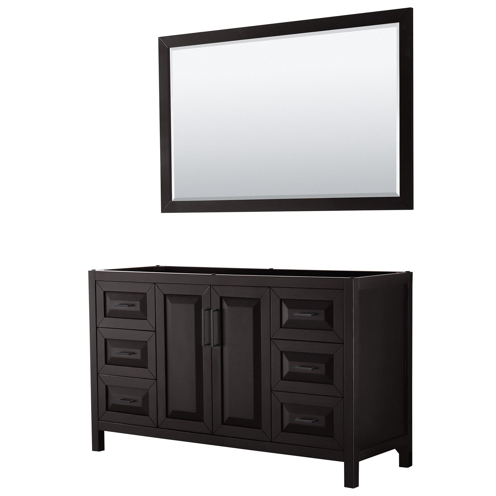 Wyndham Collection Daria 60" Single Bathroom Vanity in Dark Espresso, No Countertop, No Sink, Matte Black Trim, 58" Mirror
