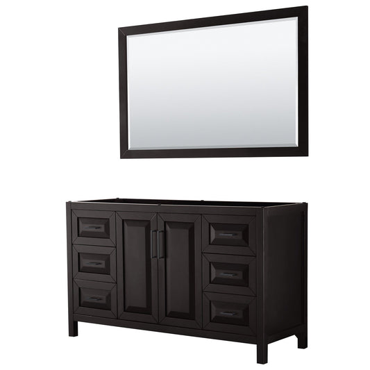 Wyndham Collection Daria 60" Single Bathroom Vanity in Dark Espresso, No Countertop, No Sink, Matte Black Trim, 58" Mirror
