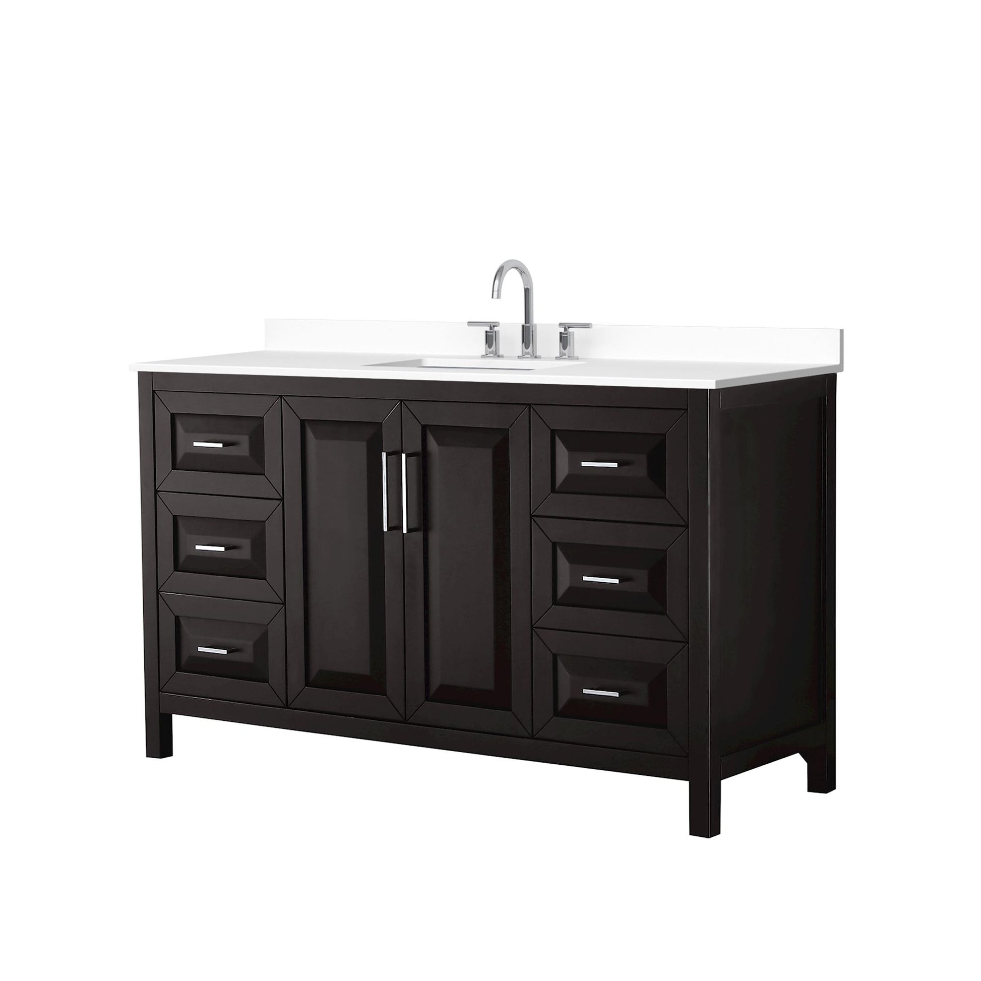 Wyndham Collection Daria 60" Single Bathroom Vanity in Dark Espresso, White Cultured Marble Countertop, Undermount Square Sink (3-Hole), Polished Chrome Trim
