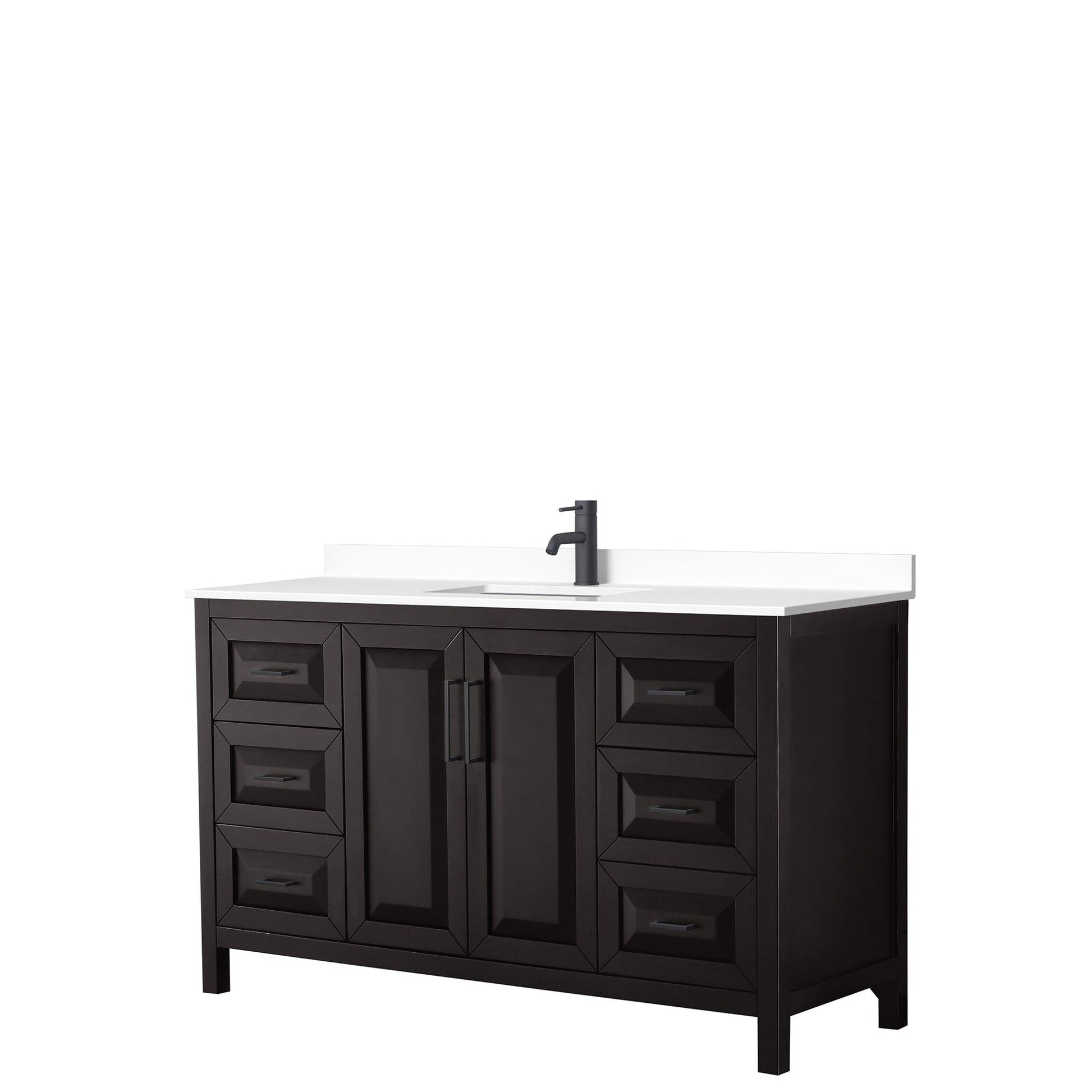 Wyndham Collection Daria 60" Single Bathroom Vanity in Dark Espresso, White Cultured Marble Countertop, Undermount Square Sink, Matte Black Trim