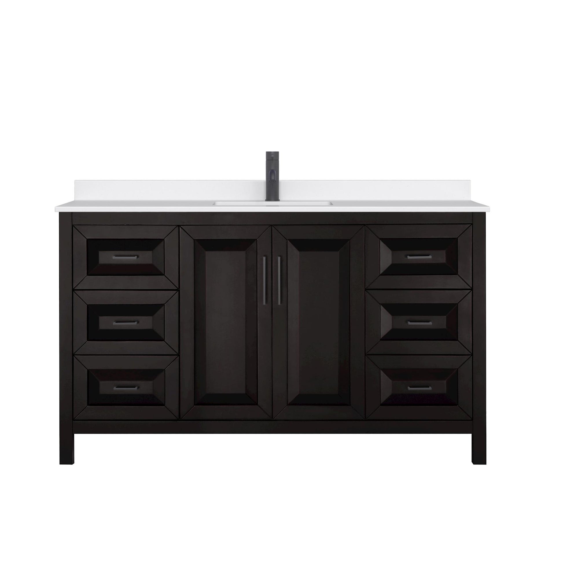 Wyndham Collection Daria 60" Single Bathroom Vanity in Dark Espresso, White Quartz Countertop, Undermount Square Sink (1-Hole), Matte Black Trim