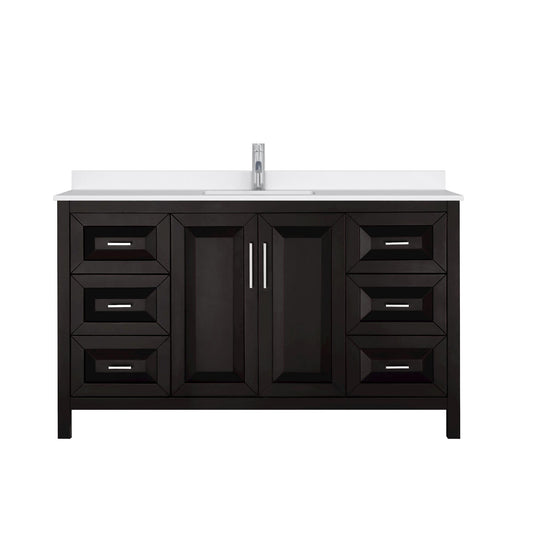 Wyndham Collection Daria 60" Single Bathroom Vanity in Dark Espresso, White Quartz Countertop, Undermount Square Sink (1-Hole), Polished Chrome Trim