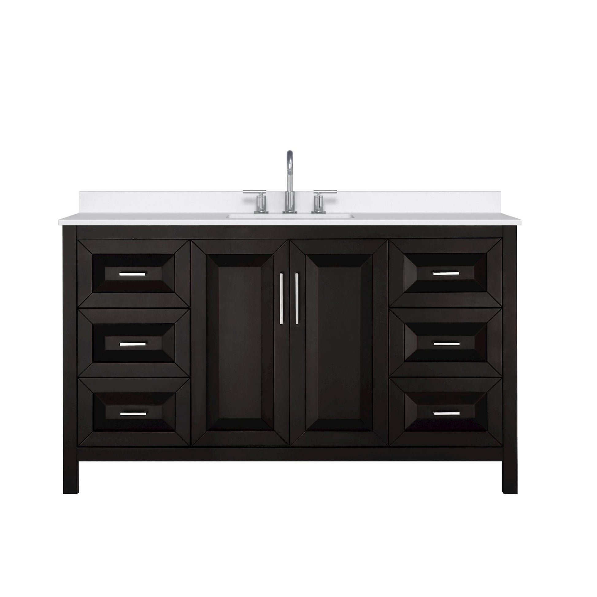 Wyndham Collection Daria 60" Single Bathroom Vanity in Dark Espresso, White Quartz Countertop, Undermount Square Sink (3-Hole), Polished Chrome Trim
