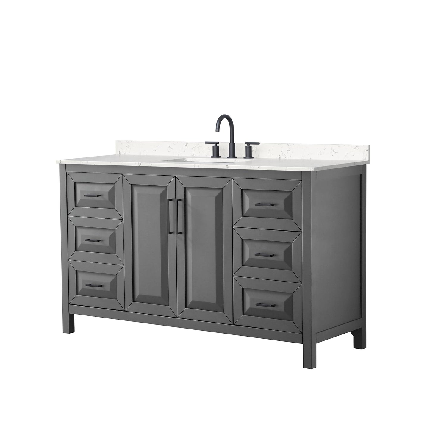 Wyndham Collection Daria 60" Single Bathroom Vanity in Dark Gray, Carrara Cultured Marble Countertop, Undermount Square Sink (3-Hole), Matte Black Trim