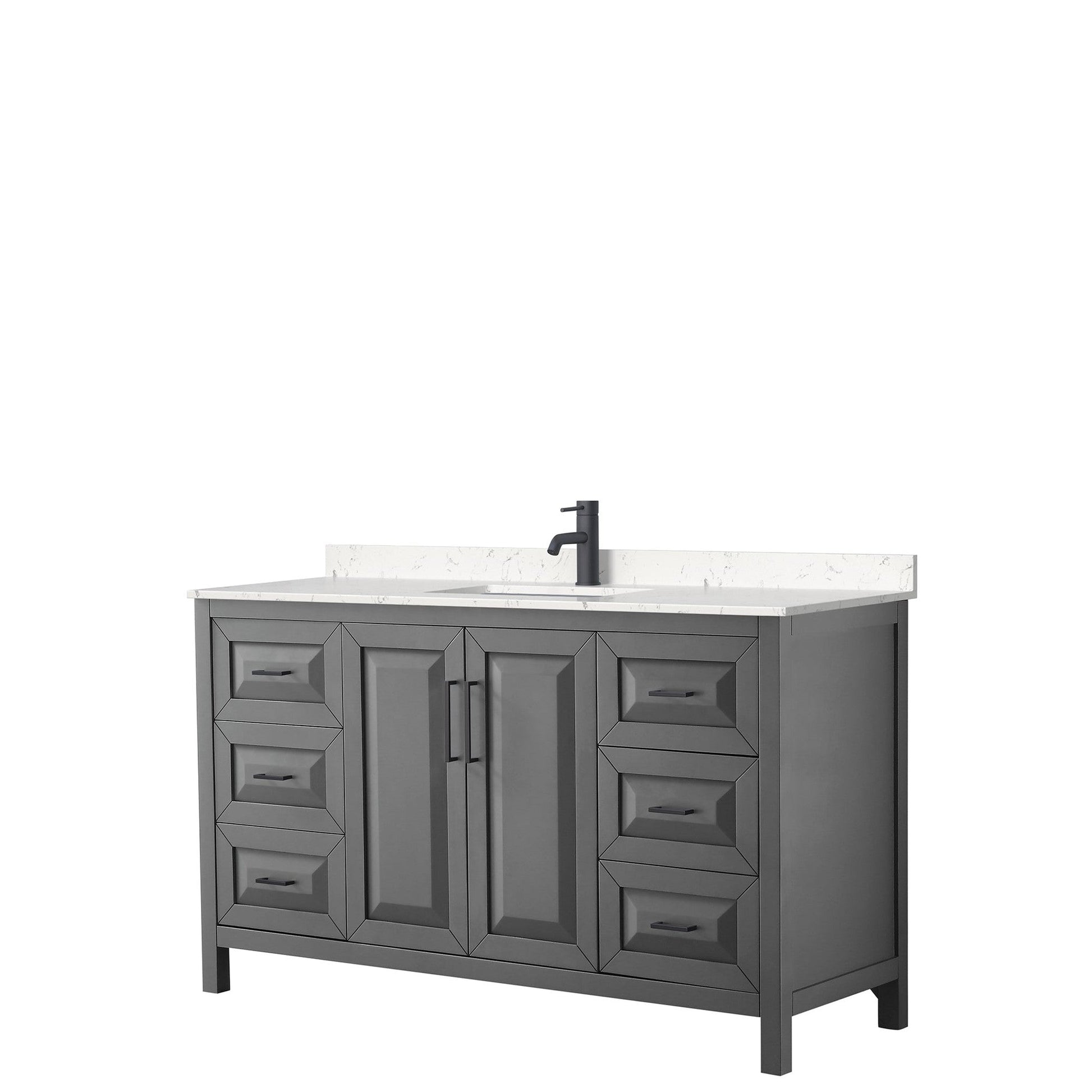 Wyndham Collection Daria 60" Single Bathroom Vanity in Dark Gray, Carrara Cultured Marble Countertop, Undermount Square Sink, Matte Black Trim