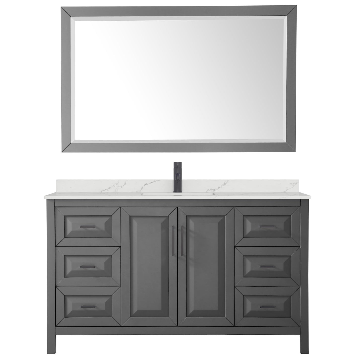 Wyndham Collection Daria 60" Single Bathroom Vanity in Dark Gray, Giotto Quartz Countertop, Undermount Square Sink (1-Hole), Matte Black Trim, 58" Mirror