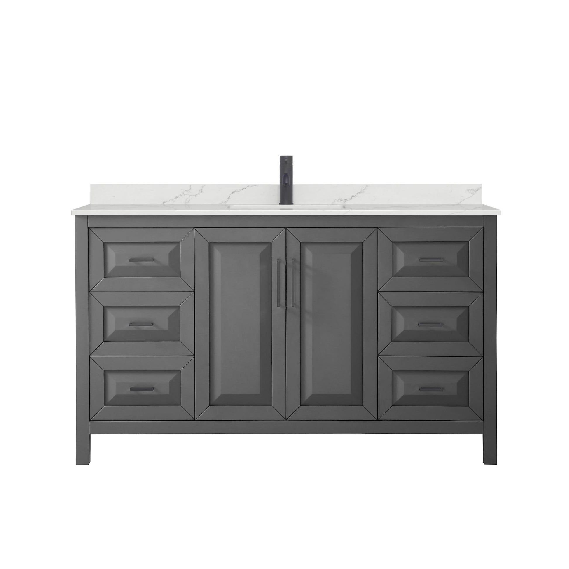 Wyndham Collection Daria 60" Single Bathroom Vanity in Dark Gray, Giotto Quartz Countertop, Undermount Square Sink (1-Hole), Matte Black Trim