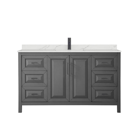 Wyndham Collection Daria 60" Single Bathroom Vanity in Dark Gray, Giotto Quartz Countertop, Undermount Square Sink (1-Hole), Matte Black Trim