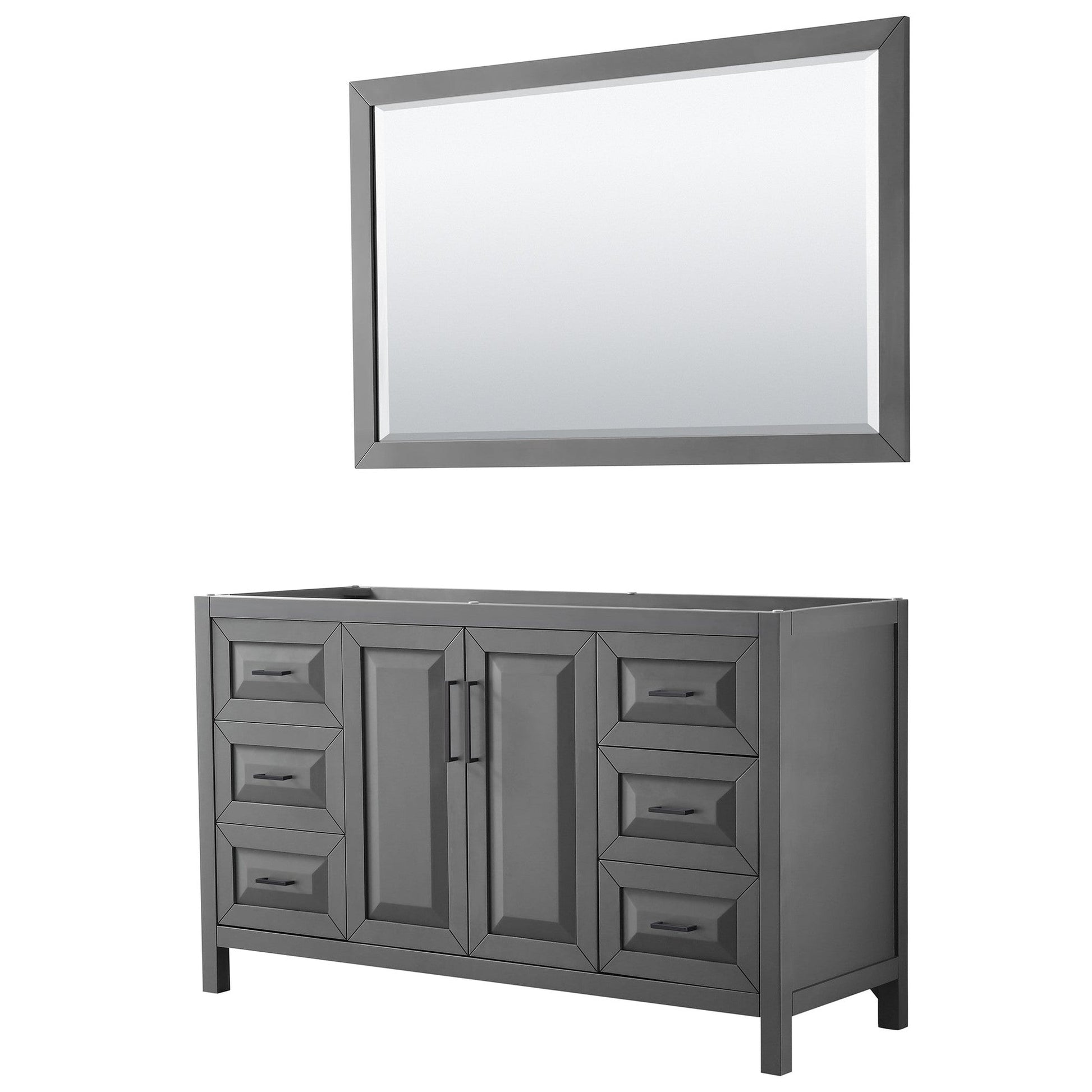 Wyndham Collection Daria 60" Single Bathroom Vanity in Dark Gray, No Countertop, No Sink, Matte Black Trim, 58" Mirror