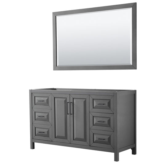 Wyndham Collection Daria 60" Single Bathroom Vanity in Dark Gray, No Countertop, No Sink, Matte Black Trim, 58" Mirror