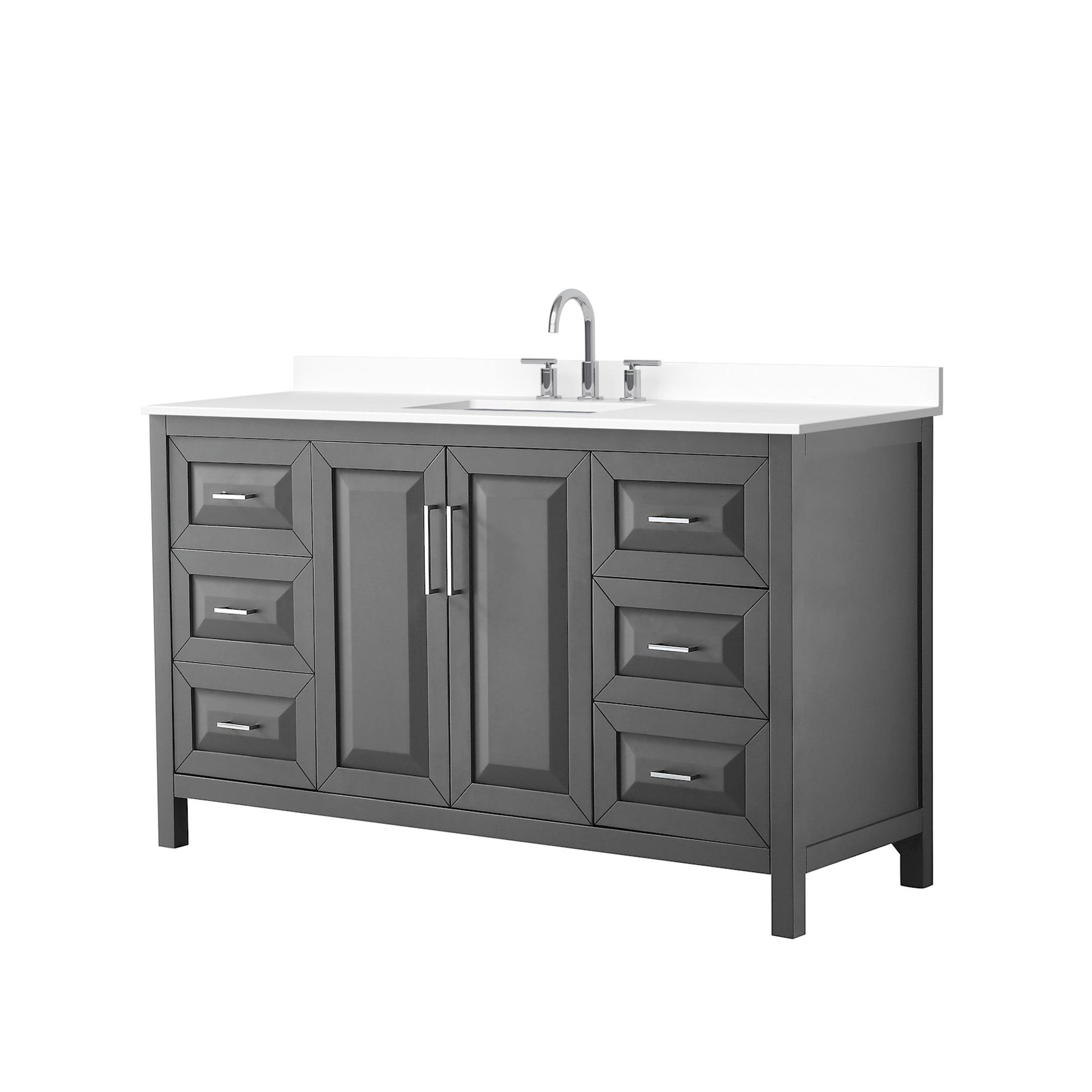 Wyndham Collection Daria 60" Single Bathroom Vanity in Dark Gray, White Cultured Marble Countertop, Undermount Square Sink (3-Hole), Polished Chrome Trim