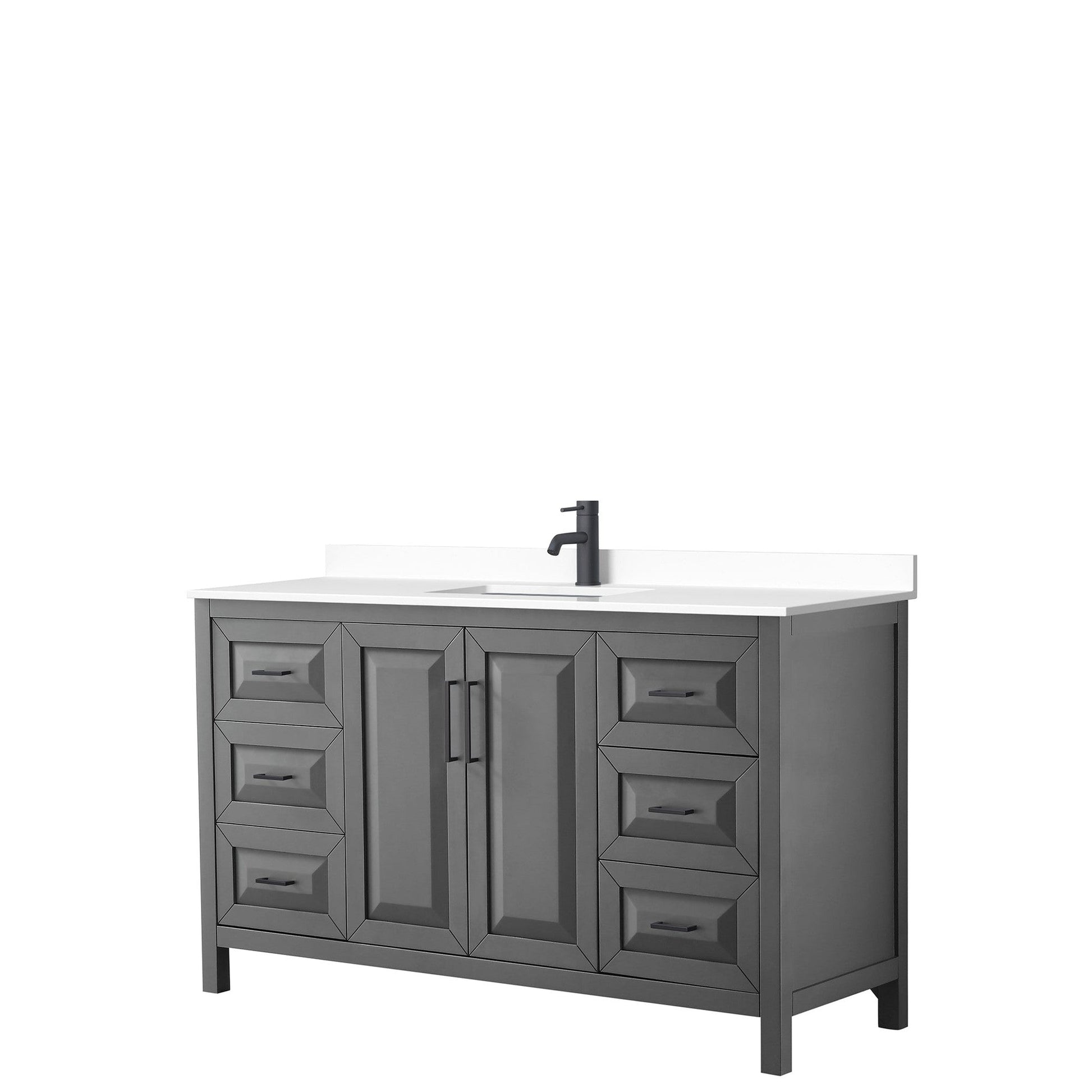 Wyndham Collection Daria 60" Single Bathroom Vanity in Dark Gray, White Cultured Marble Countertop, Undermount Square Sink, Matte Black Trim