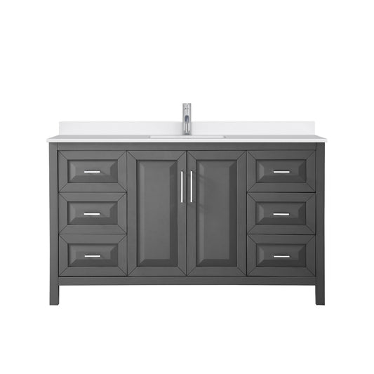 Wyndham Collection Daria 60" Single Bathroom Vanity in Dark Gray, White Quartz Countertop, Undermount Square Sink (1-Hole), Polished Chrome Trim
