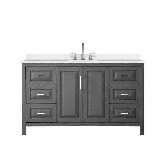 Wyndham Collection Daria 60" Single Bathroom Vanity in Dark Gray, White Quartz Countertop, Undermount Square Sink (3-Hole), Polished Chrome Trim