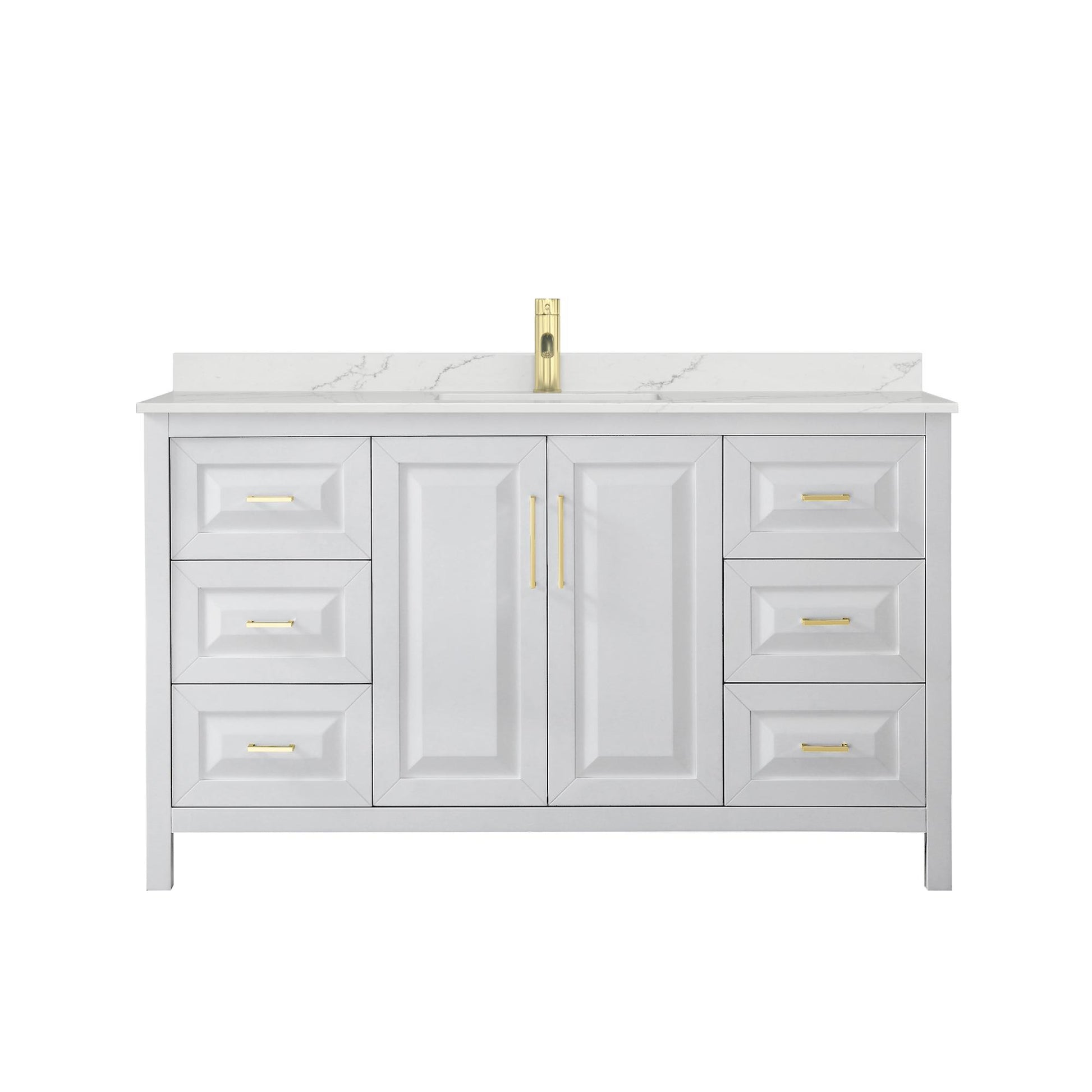 Wyndham Collection Daria 60" Single Bathroom Vanity in White, Giotto Quartz Countertop, Undermount Square Sink (1-Hole), Brushed Gold Trim