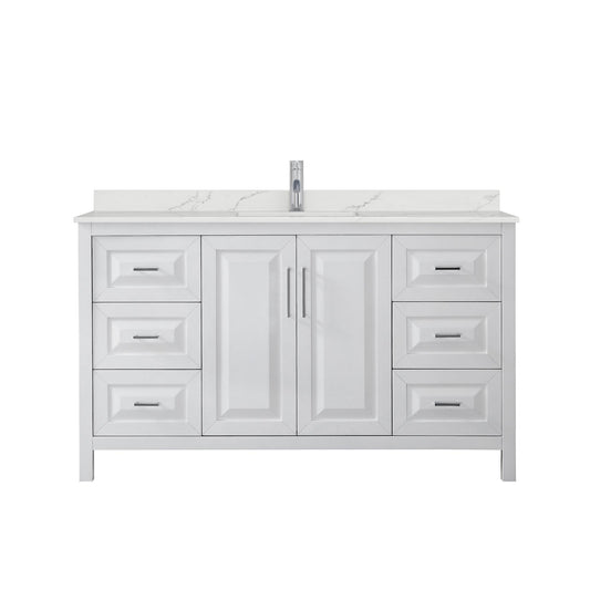 Wyndham Collection Daria 60" Single Bathroom Vanity in White, Giotto Quartz Countertop, Undermount Square Sink (1-Hole), Polished Chrome Trim