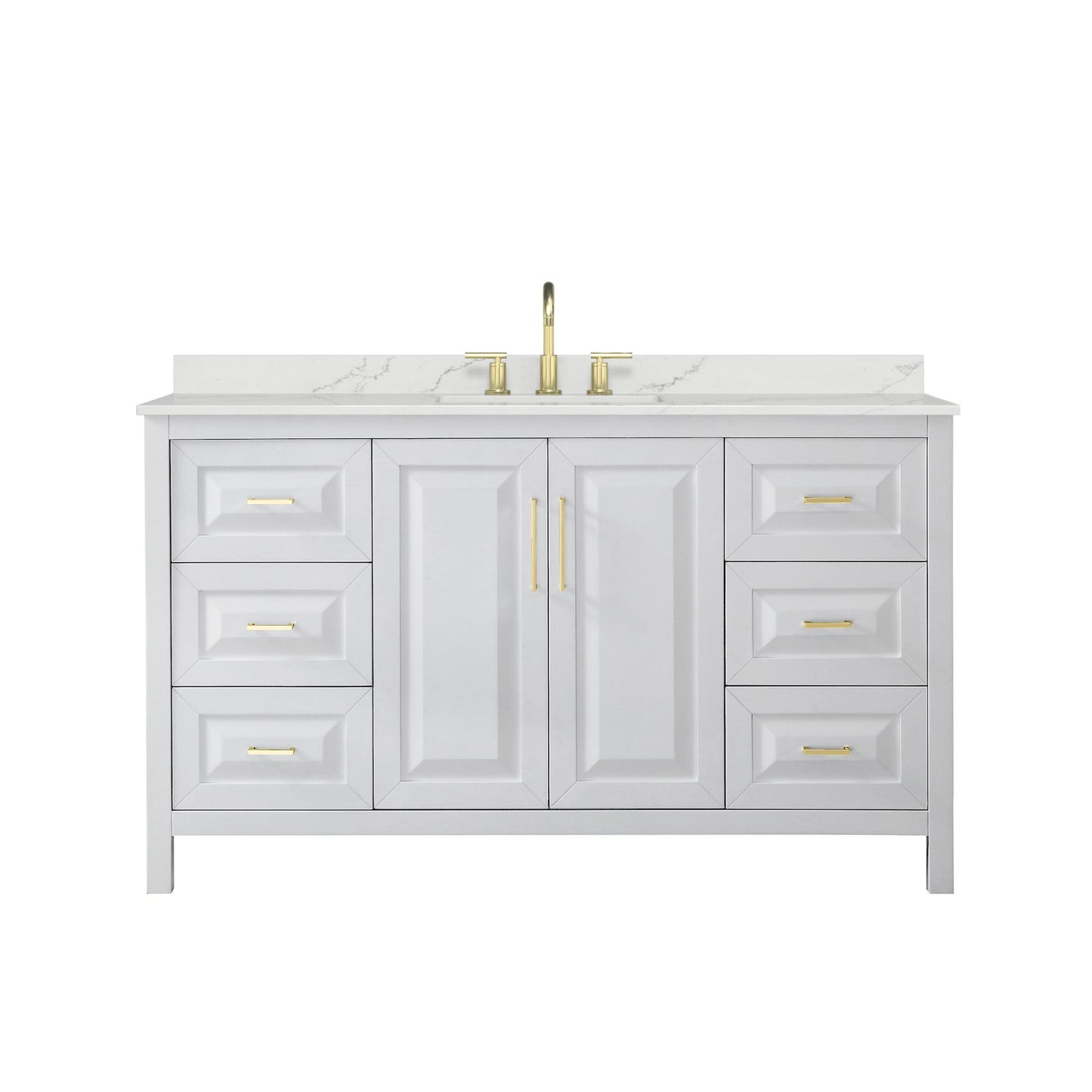 Wyndham Collection Daria 60" Single Bathroom Vanity in White, Giotto Quartz Countertop, Undermount Square Sink (3-Hole), Brushed Gold Trim