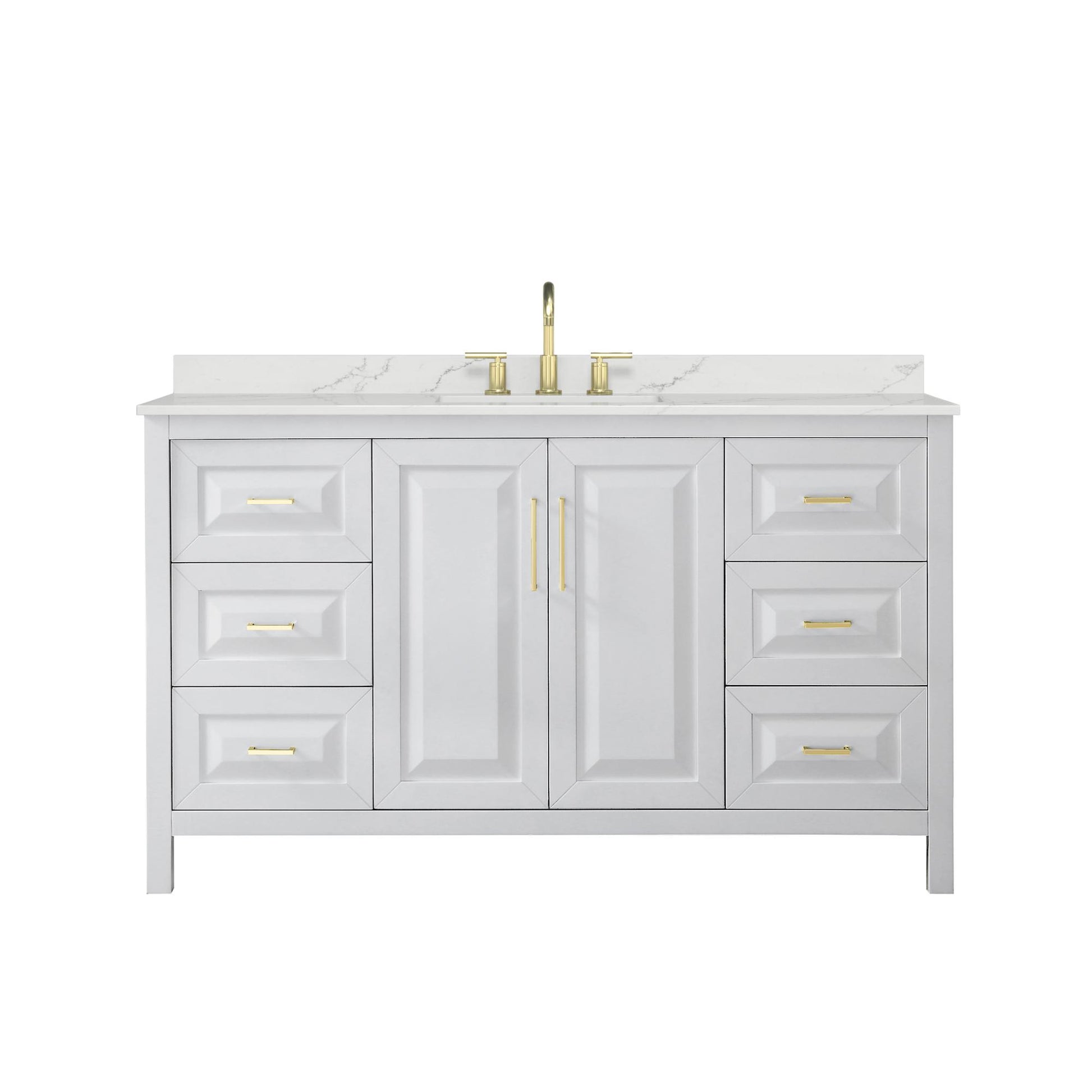 Wyndham Collection Daria 60" Single Bathroom Vanity in White, Giotto Quartz Countertop, Undermount Square Sink (3-Hole), Brushed Gold Trim