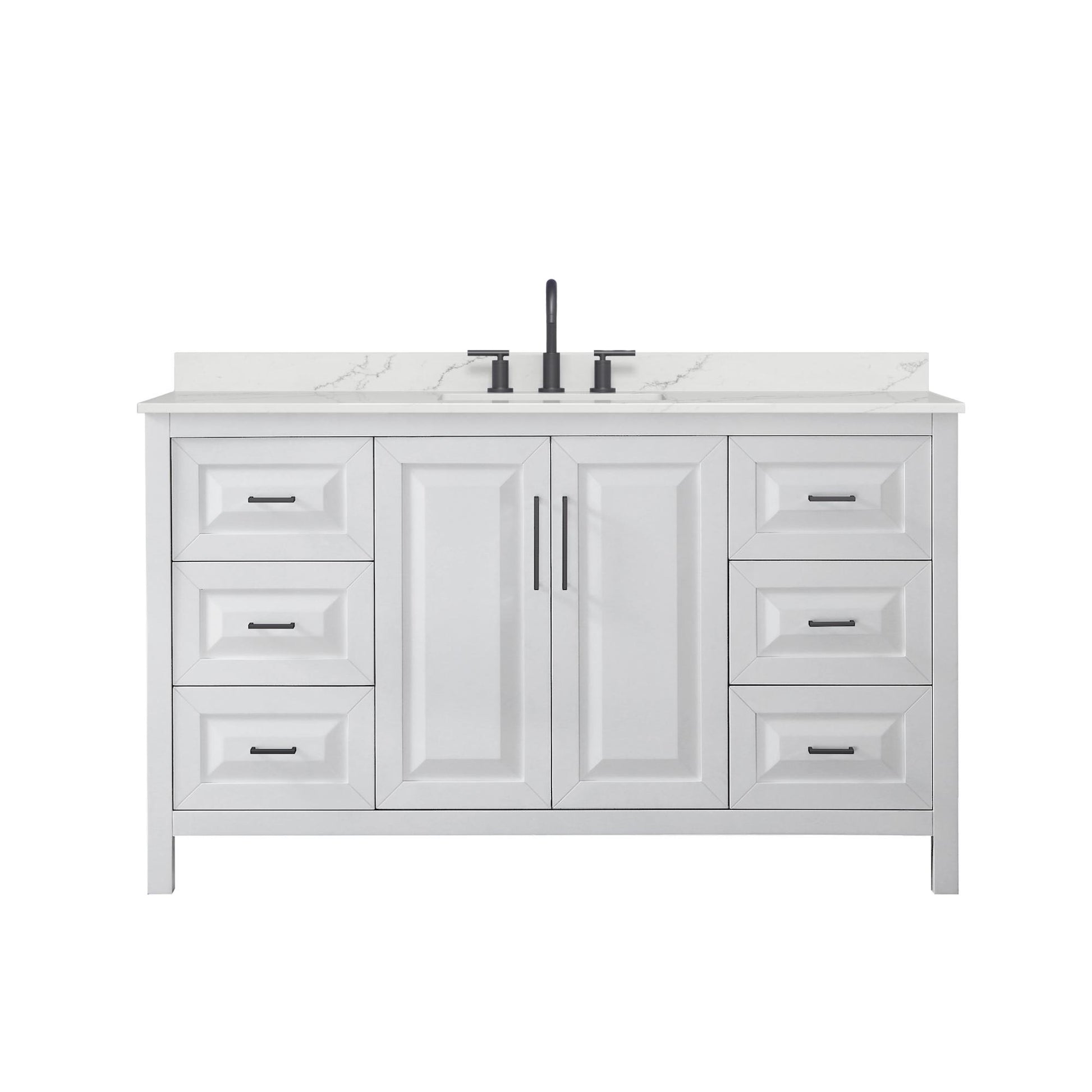 Wyndham Collection Daria 60" Single Bathroom Vanity in White, Giotto Quartz Countertop, Undermount Square Sink (3-Hole), Matte Black Trim