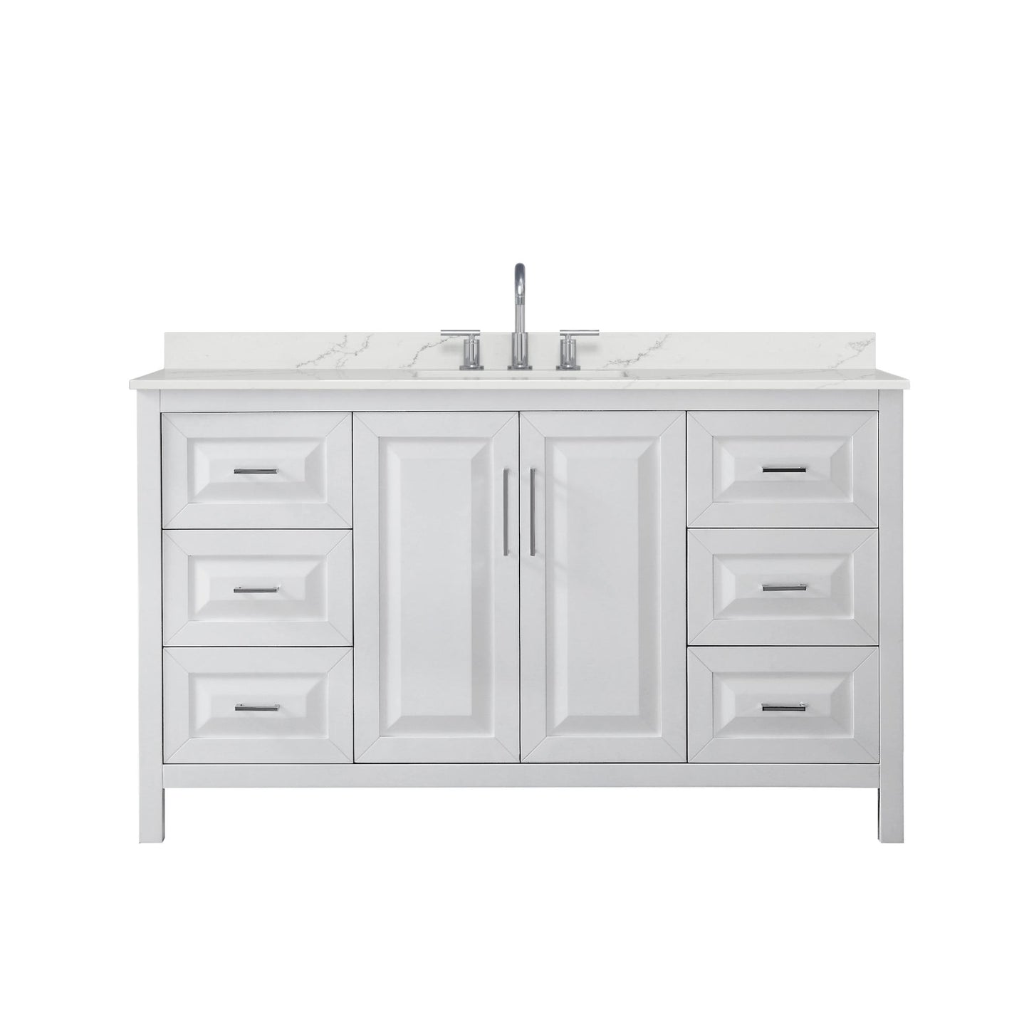 Wyndham Collection Daria 60" Single Bathroom Vanity in White, Giotto Quartz Countertop, Undermount Square Sink (3-Hole), Polished Chrome Trim