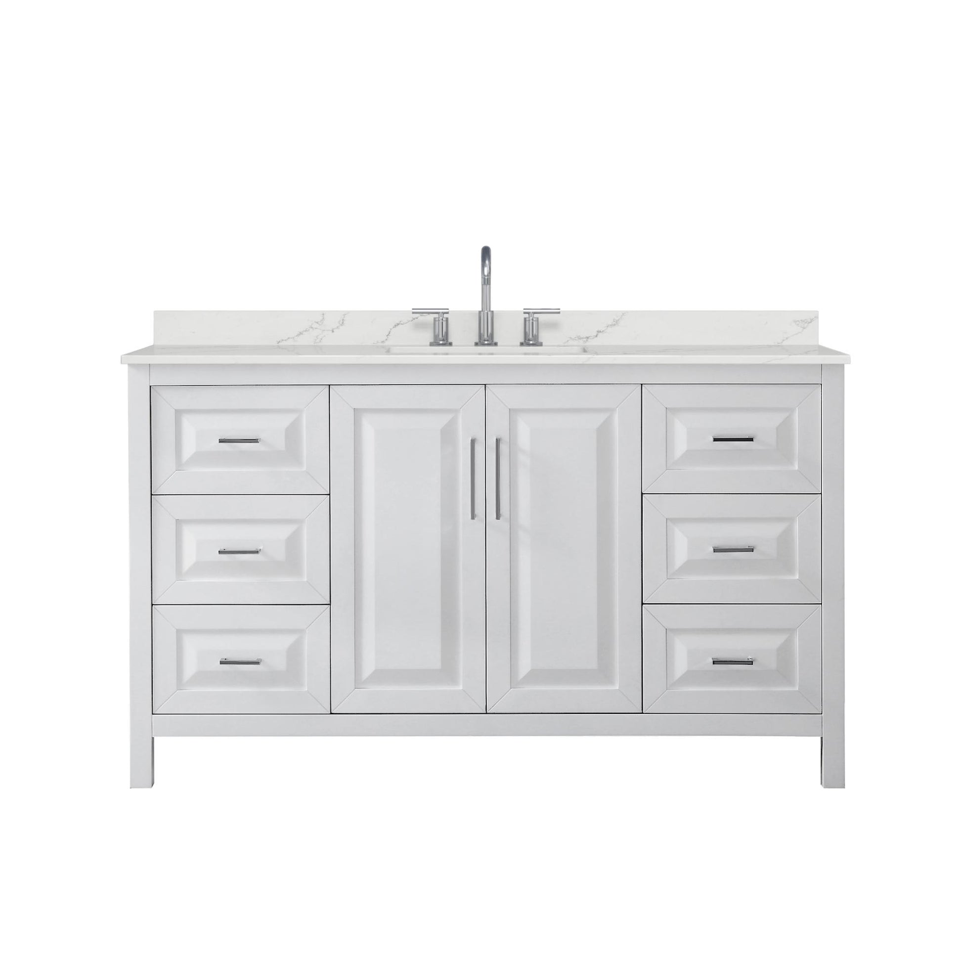 Wyndham Collection Daria 60" Single Bathroom Vanity in White, Giotto Quartz Countertop, Undermount Square Sink (3-Hole), Polished Chrome Trim