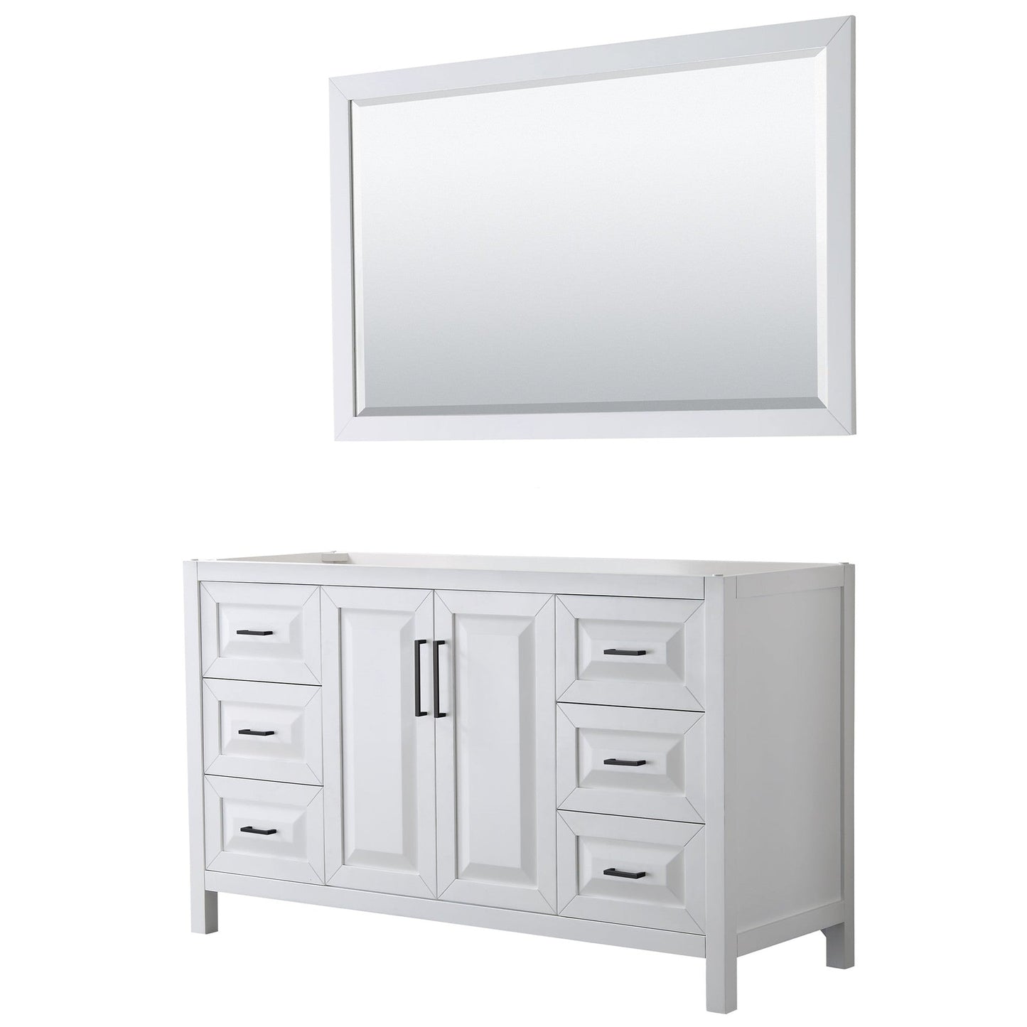 Wyndham Collection Daria 60" Single Bathroom Vanity in White, No Countertop, No Sink, Matte Black Trim, 58" Mirror