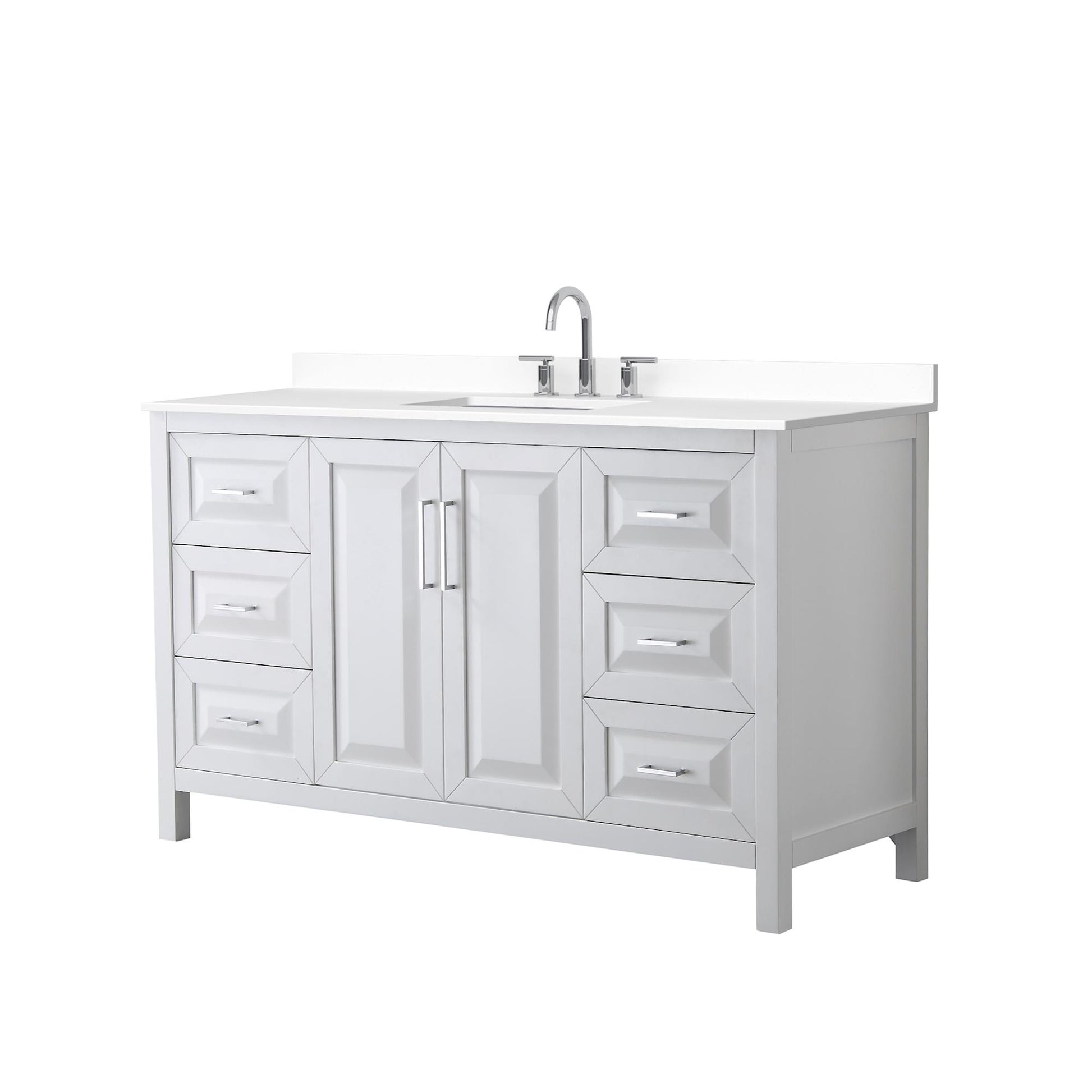 Wyndham Collection Daria 60" Single Bathroom Vanity in White, White Cultured Marble Countertop, Undermount Square Sink (3-Hole), Polished Chrome Trim
