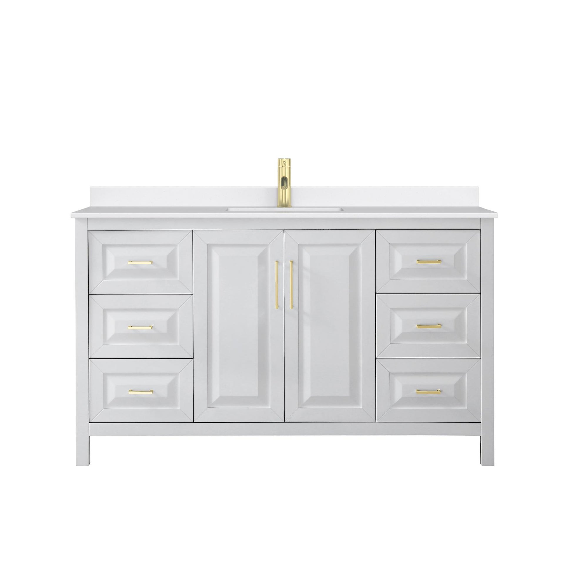 Wyndham Collection Daria 60" Single Bathroom Vanity in White, White Quartz Countertop, Undermount Square Sink (1-Hole), Brushed Gold Trim