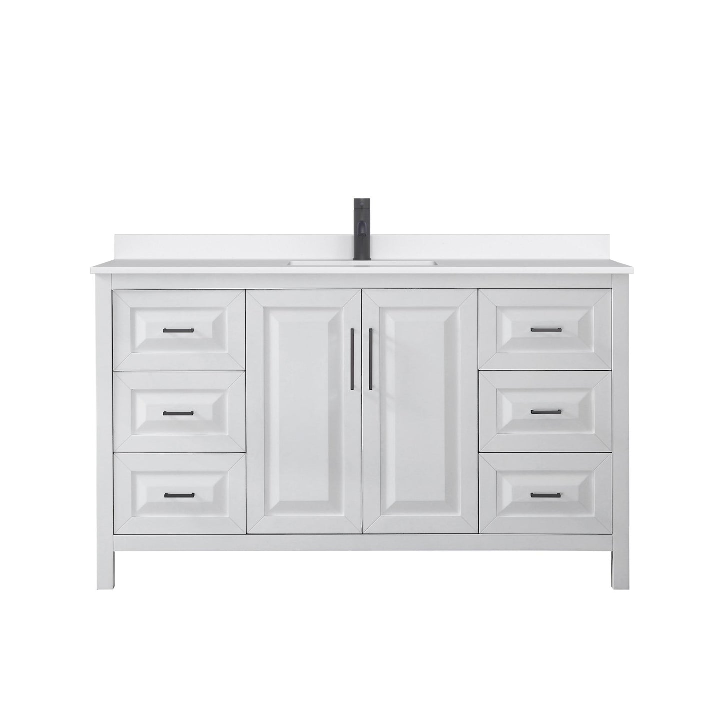 Wyndham Collection Daria 60" Single Bathroom Vanity in White, White Quartz Countertop, Undermount Square Sink (1-Hole), Matte Black Trim